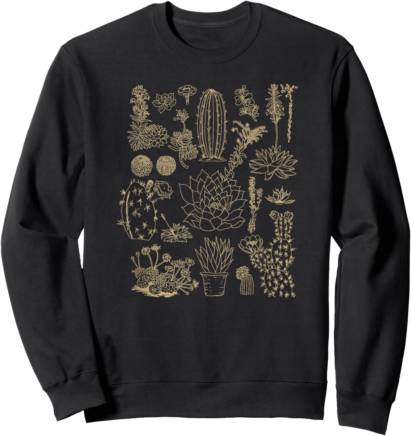 Cactus Grid Desert Plants Collage Outline Art Sweatshirt - Sweatshirt | Black