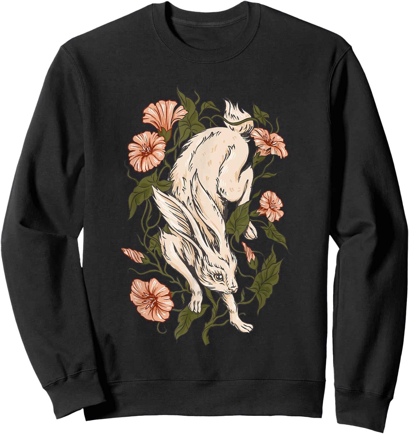 Rabbit Ivy Flowers Plants Rabbit Sweatshirt - Sweatshirt | Black