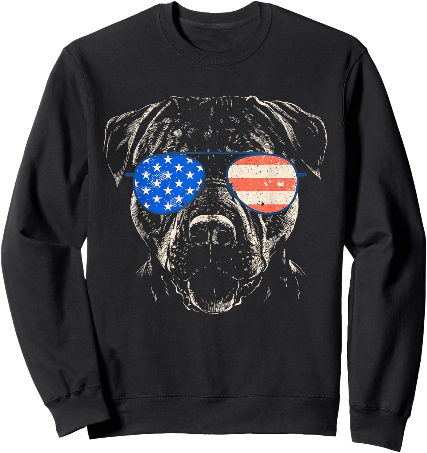 Pitbull American Flag 4th Of July Pitbull Dad Mom Dog Lover Sweatshirt - Sweatshirt | Black