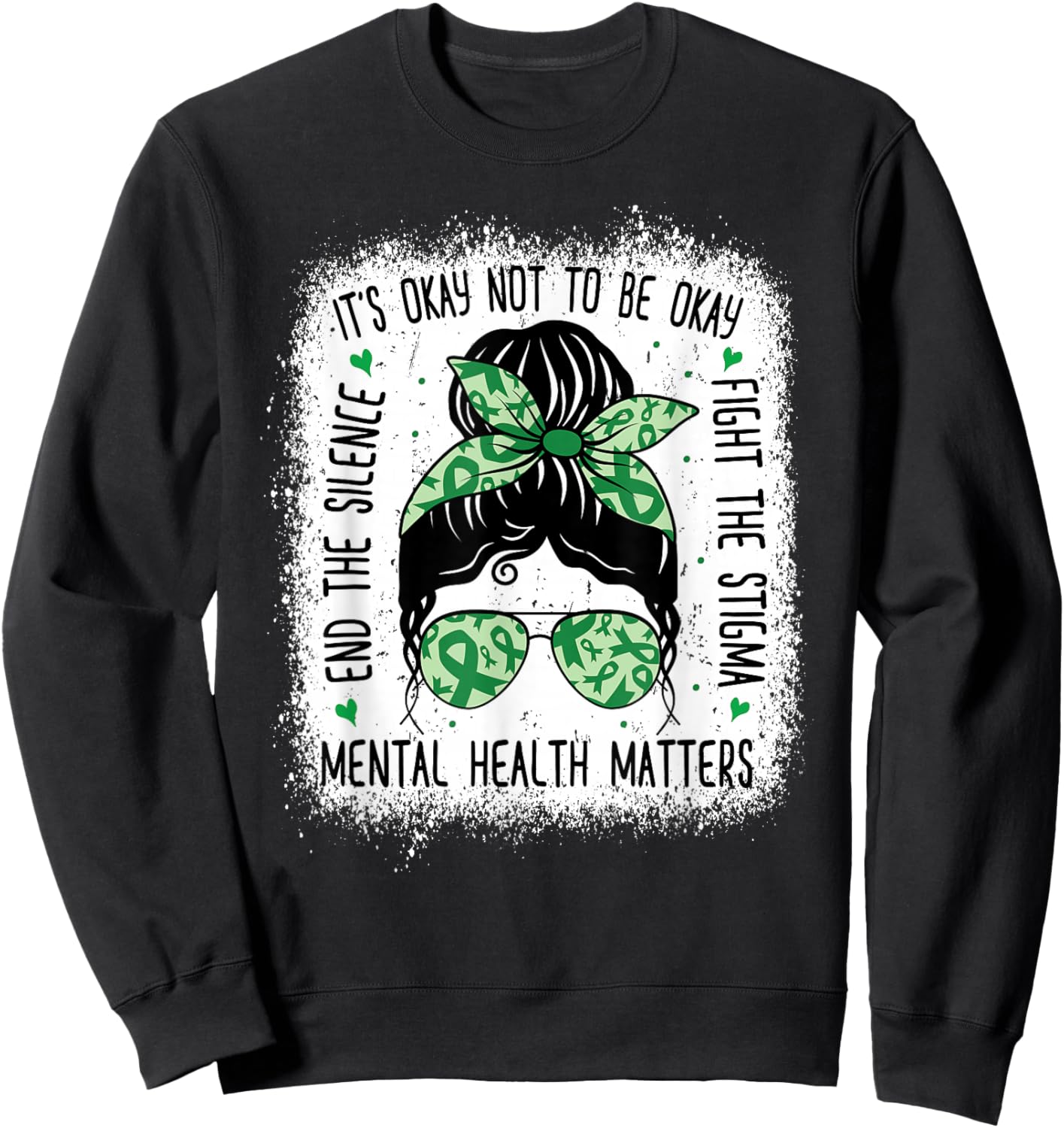 Mental Health Matters Messy Bun Mental Health Awareness Small Sweatshirt - Sweatshirt | Black