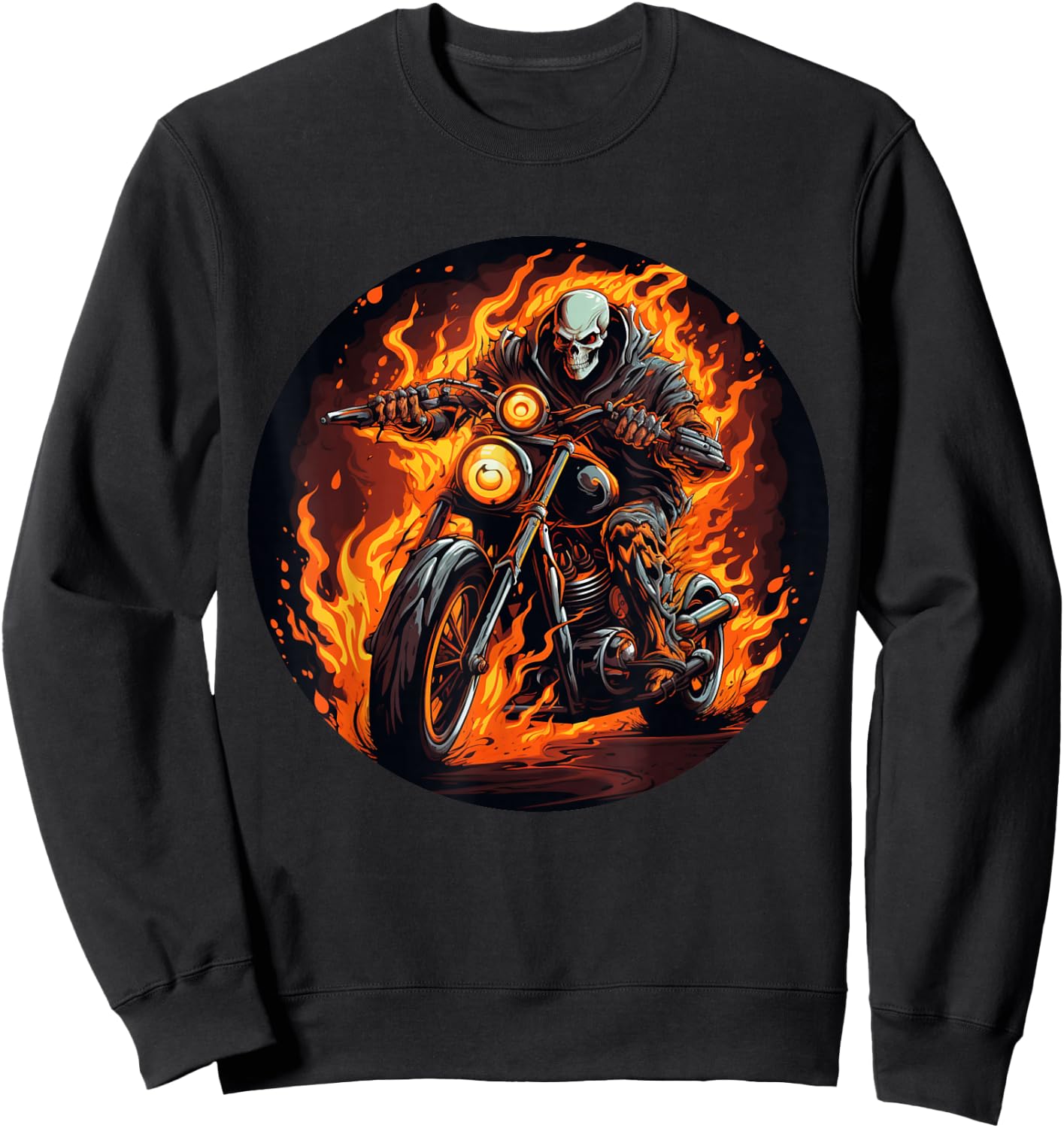 Skeleton Flames on burning Motorcycle for Motorbikes Lovers Sweatshirt - Sweatshirt | Black
