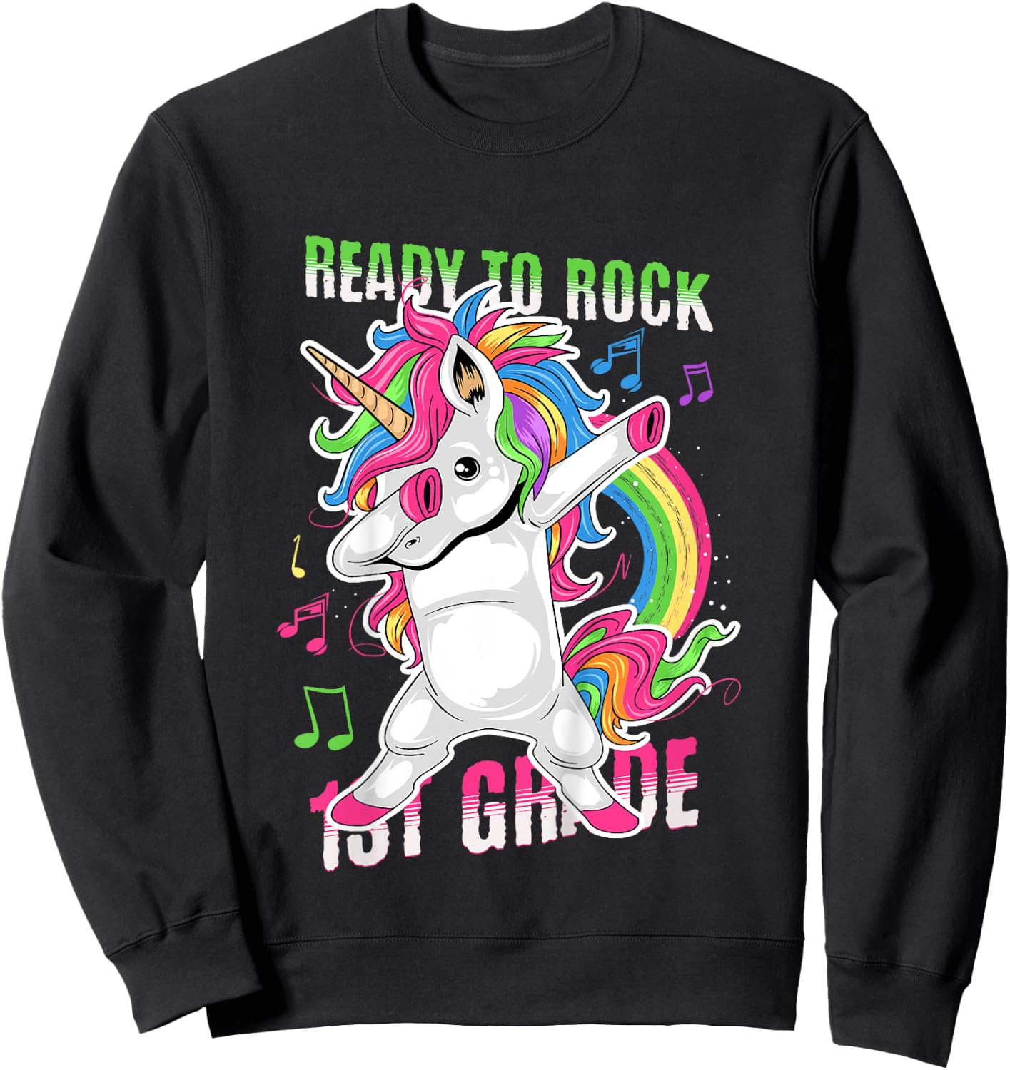 Kids Cute Girls Unicorn Ready To Rock 1st Grade Graphic Sweatshirt - Sweatshirt | Black