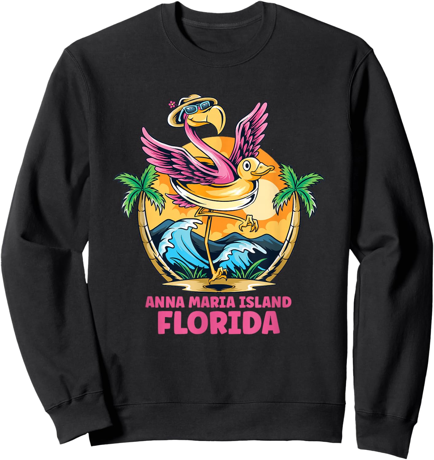 Anna Maria Island Florida Flamingo Beach Family Vacation Sweatshirt - Sweatshirt | Black