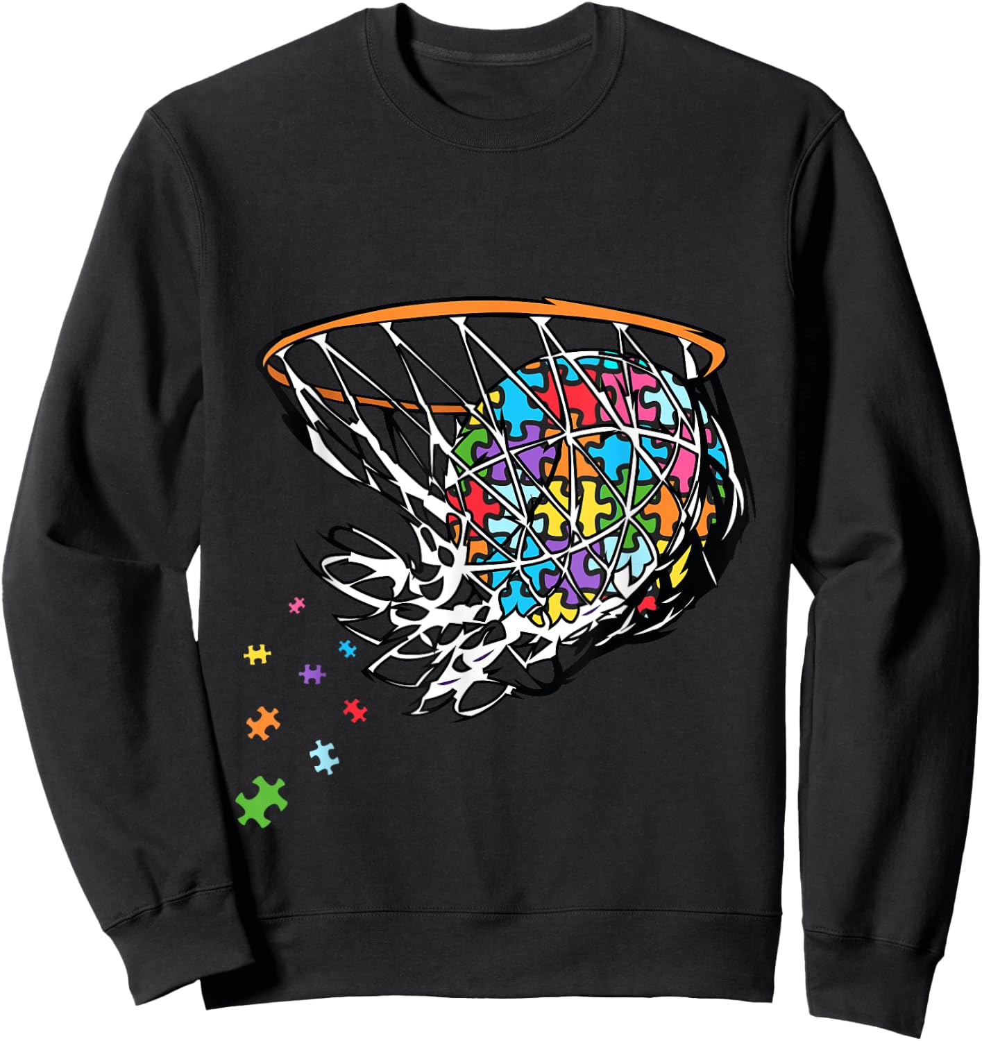 Basketball Autism Puzzle Autism Awareness Basketball Ball Sweatshirt - Sweatshirt | Black