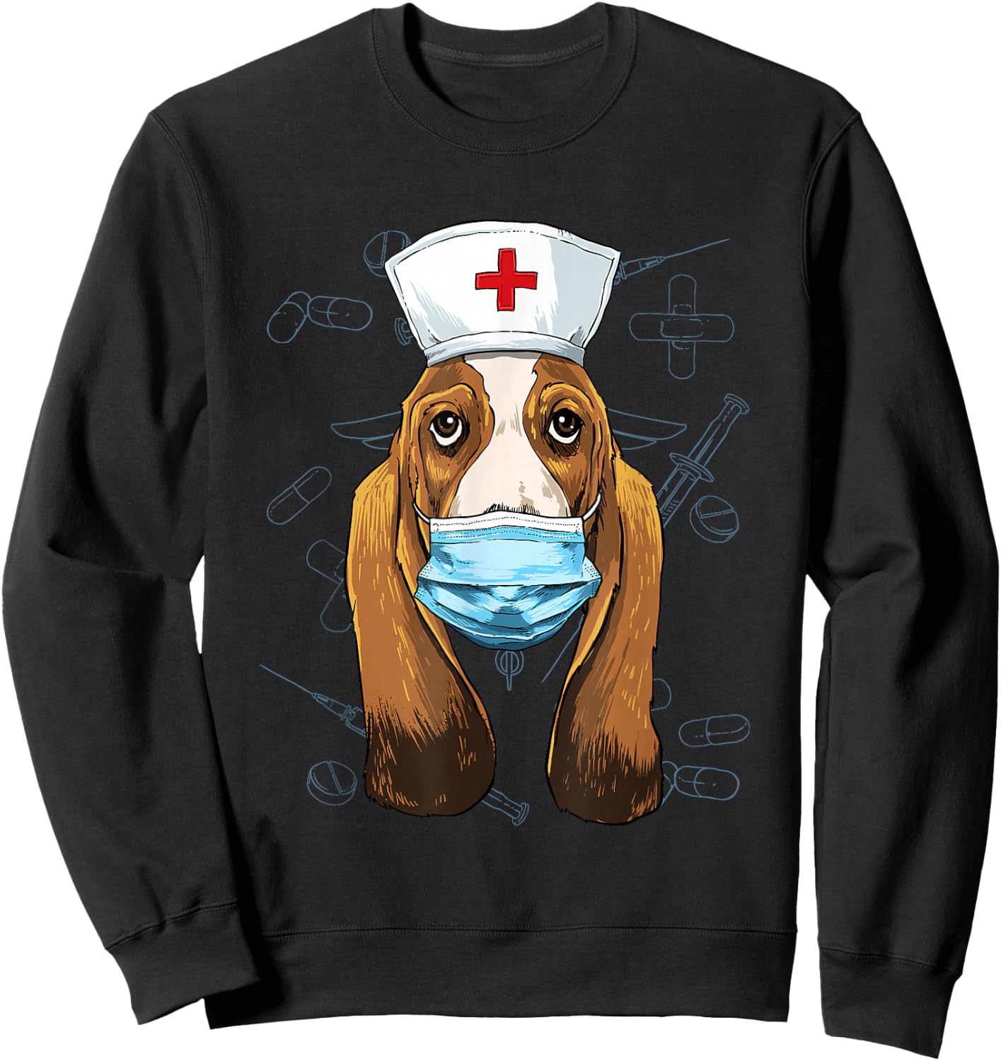Hospital Basset Hound ER Nurse RN LPN Nurse Life Dog Lover Sweatshirt - Sweatshirt | Black