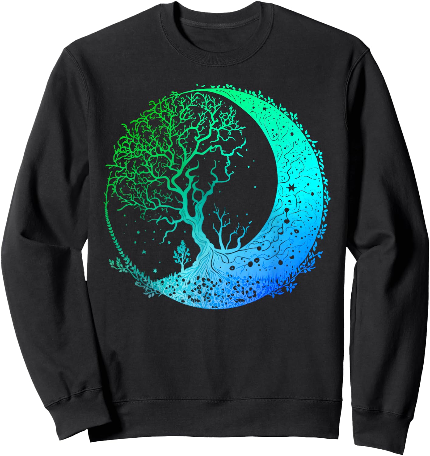 Crescent Moon Phases Mandala Chakra Tree of Life Yoga Sweatshirt - Sweatshirt | Black