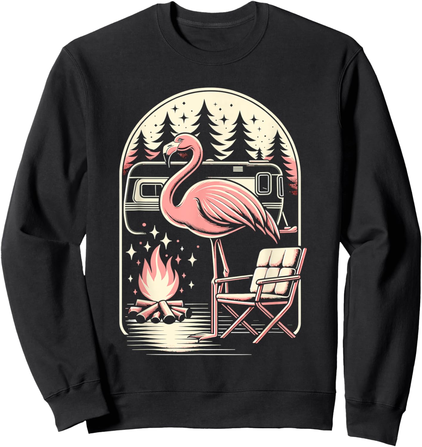 Funny Camping Flamingo Camper Camp Outdoor Travel Nature Sweatshirt - Sweatshirt | Black