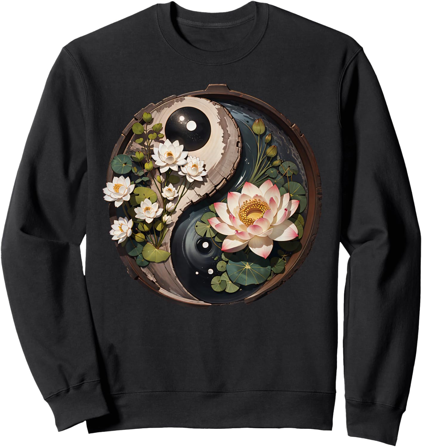Lotus Flower Pond Yin Yang Sweatshirt - Sweatshirt | Black