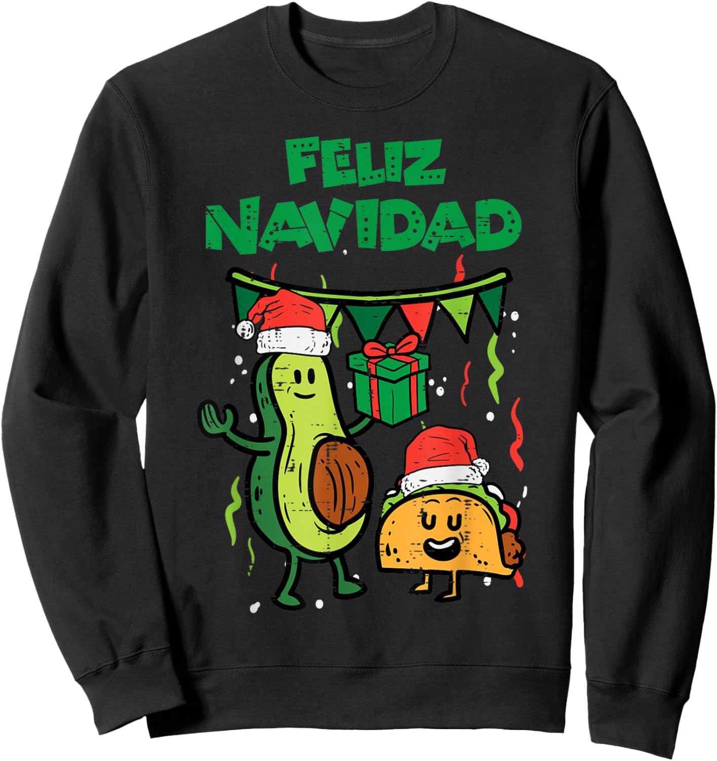 Feliz Navidad Avocado Tacos Mexican Christmas Men Women Kids Sweatshirt - Sweatshirt | Black