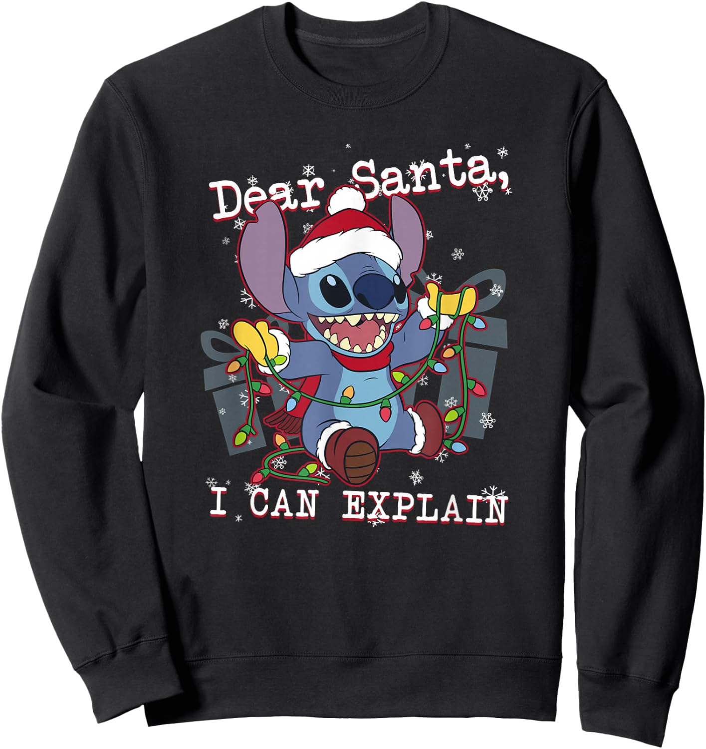 Disney Lilo & Stitch Christmas Dear Santa, I Can Explain Short Sleeve Sweatshirt - Sweatshirt | Black