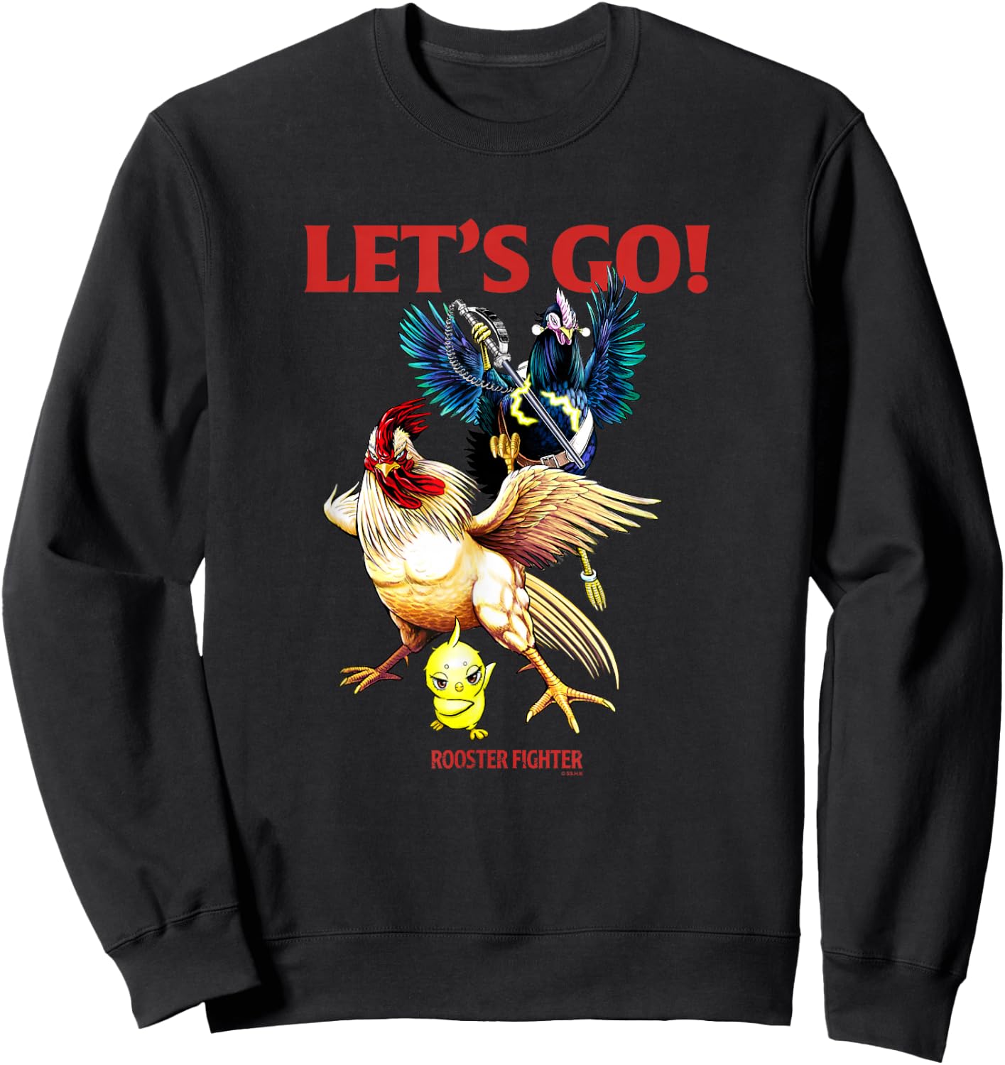 Rooster Fighter : -Adults, Black, Small, Short Sleeve, Classic Fit, Graphic Design Sweatshirt - Sweatshirt | Black