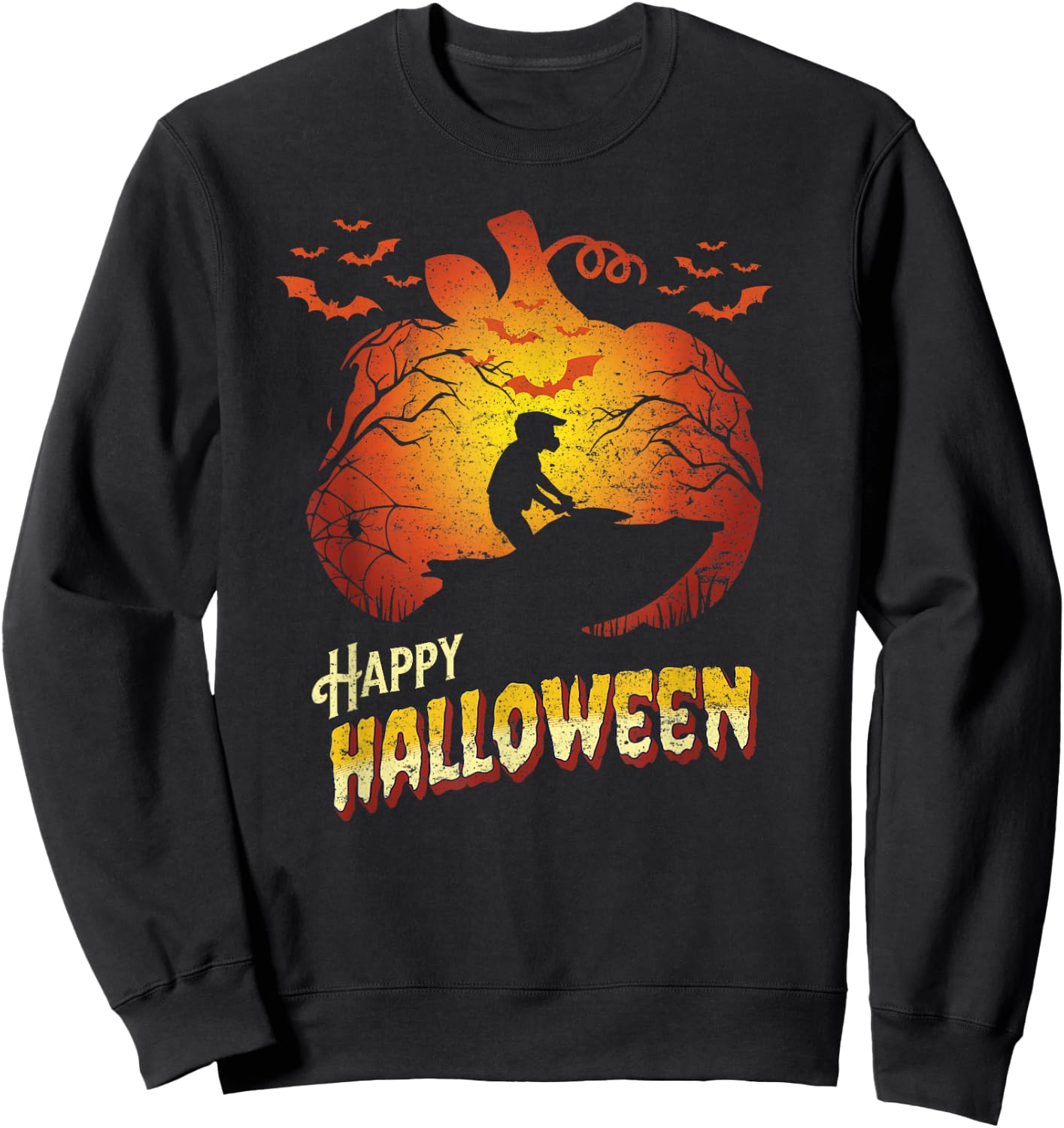 Jet Ski Rider Silhouette Happy Halloween Jet Skiing Sweatshirt - Sweatshirt | Black