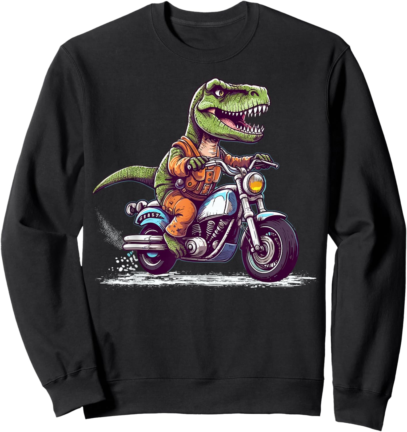 Biker T Rex On Motor Bike Dinosaur T Rex Riding Motorcycle Sweatshirt - Sweatshirt | Black