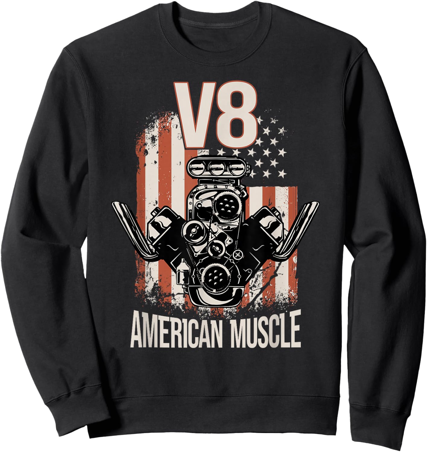 V8 American Muscle Car USA Flag V8 Sweatshirt - Sweatshirt | Black