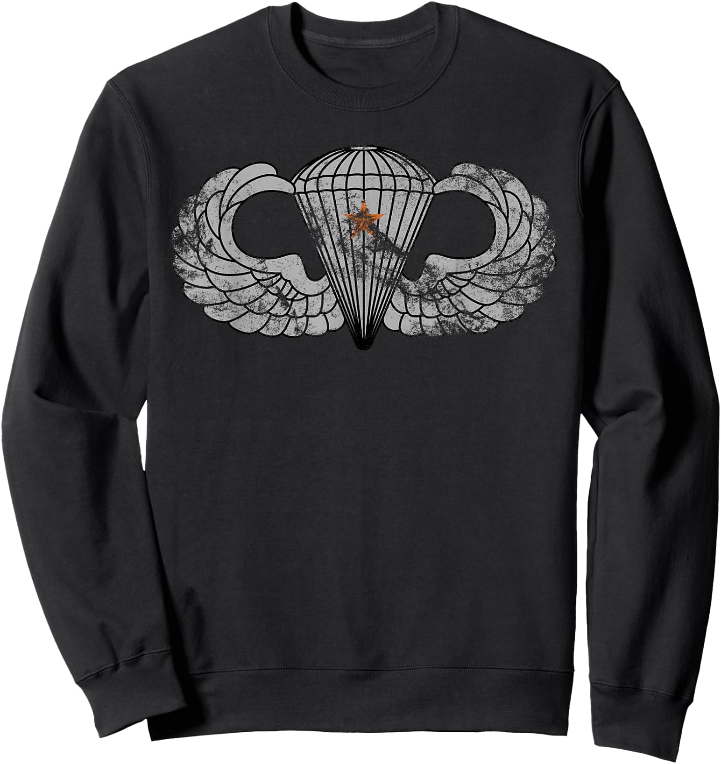 US Army Parachutist Badge Combat Star - Airborne Jump Wings Sweatshirt - Sweatshirt | Black