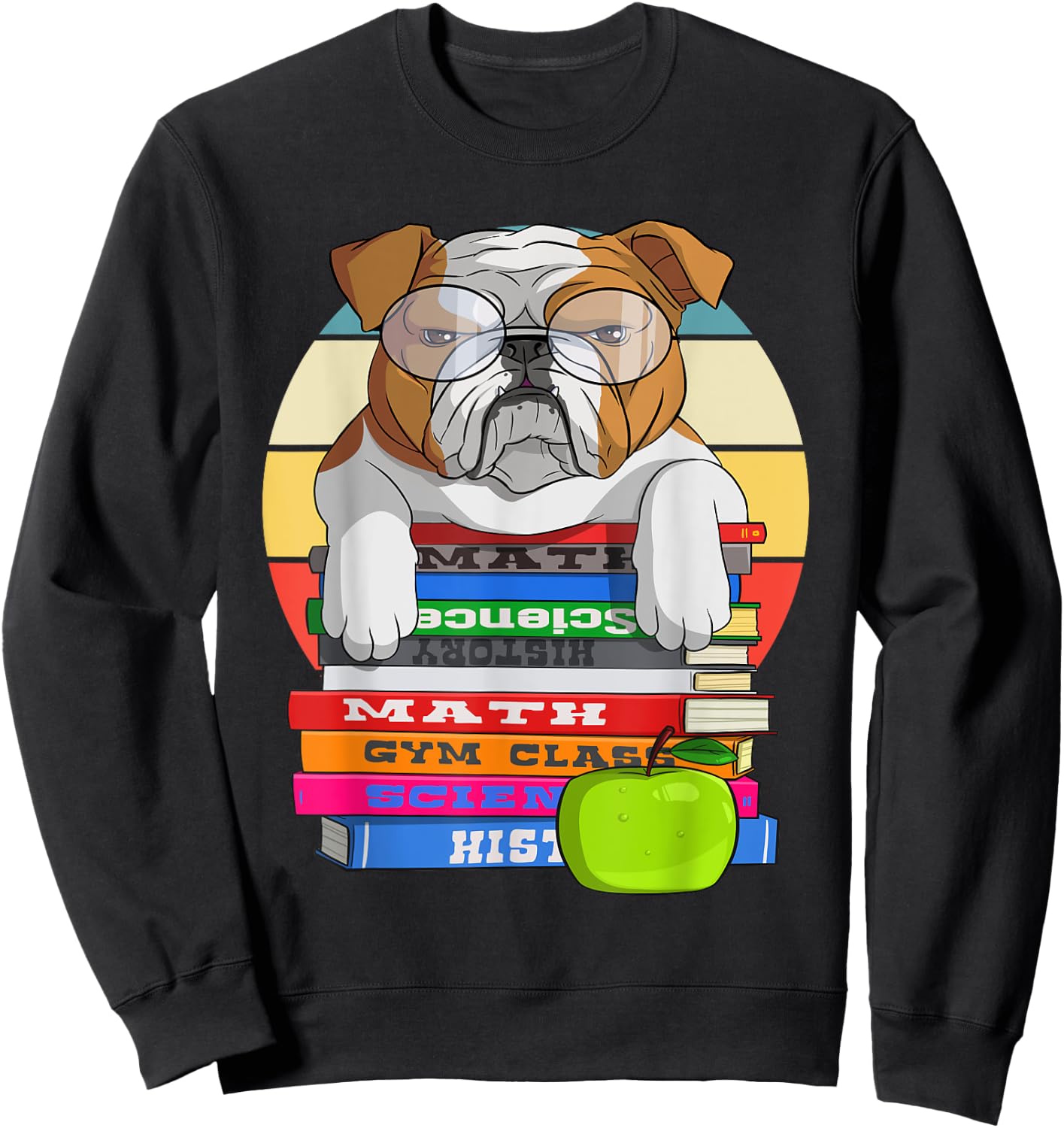 English Bulldog Back To School Book Worm Dog Sweatshirt - Sweatshirt | Black