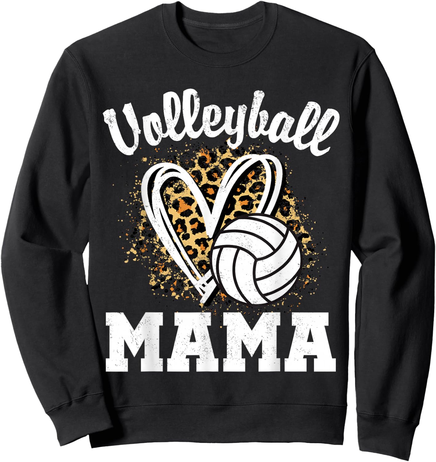 Volleyball Mama Leopard Heart Sweatshirt - Sweatshirt | Black
