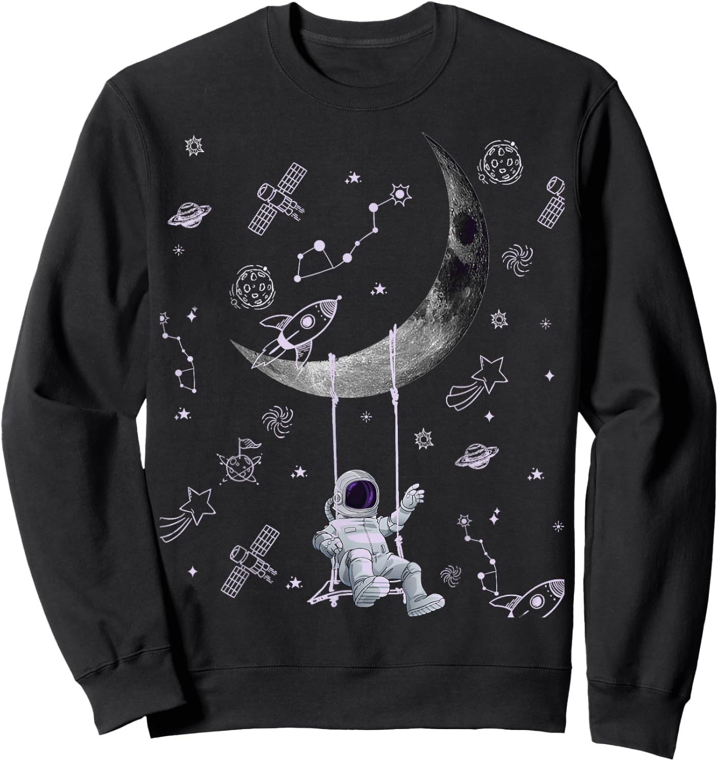Funny Astronaut Purple Moon Swing NASA Space Science Teacher Sweatshirt - Sweatshirt | Black