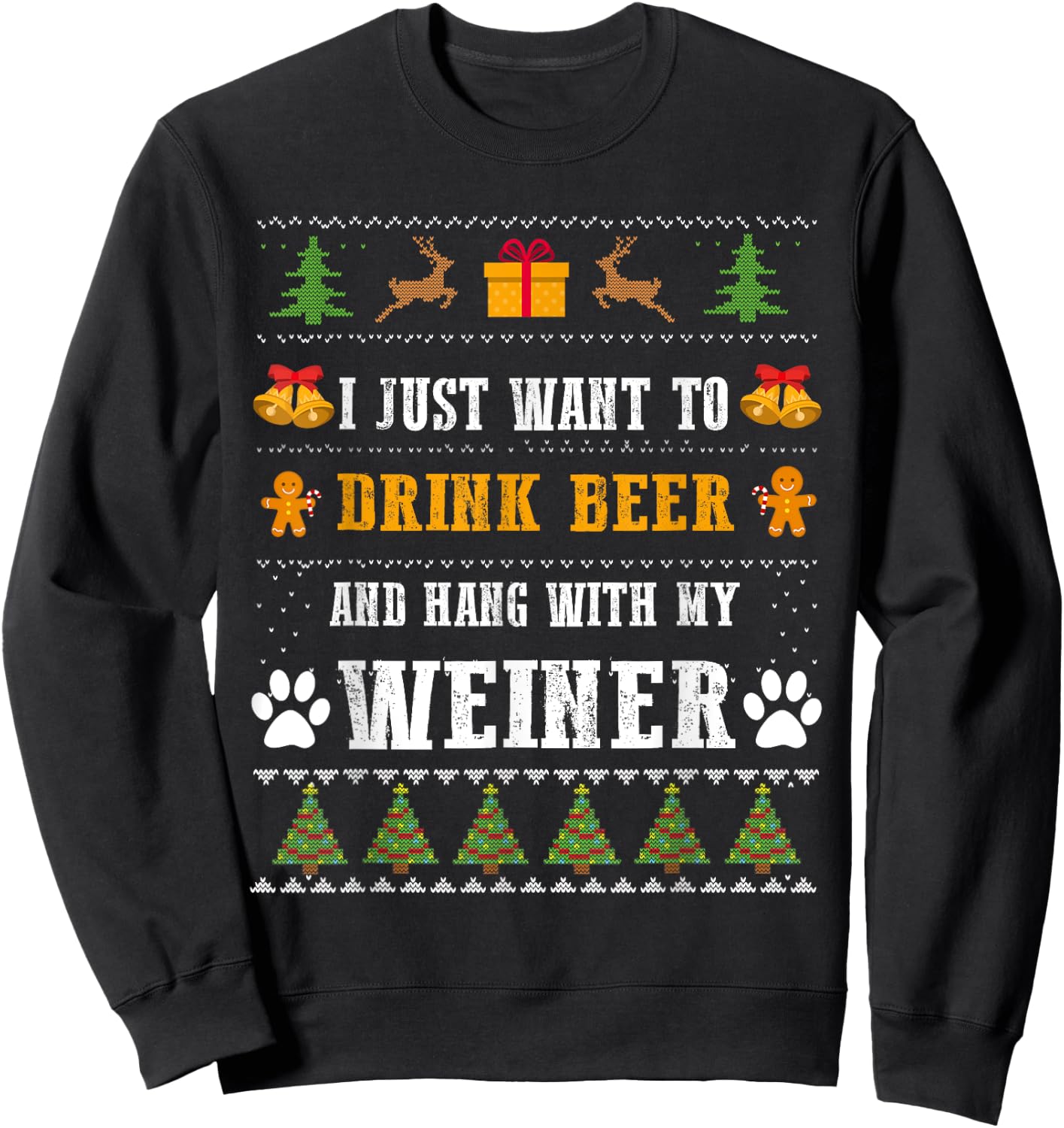Drink Beer Funny Weiner Dachshund Dog Ugly Christmas Sweater Sweatshirt - Sweatshirt | Black