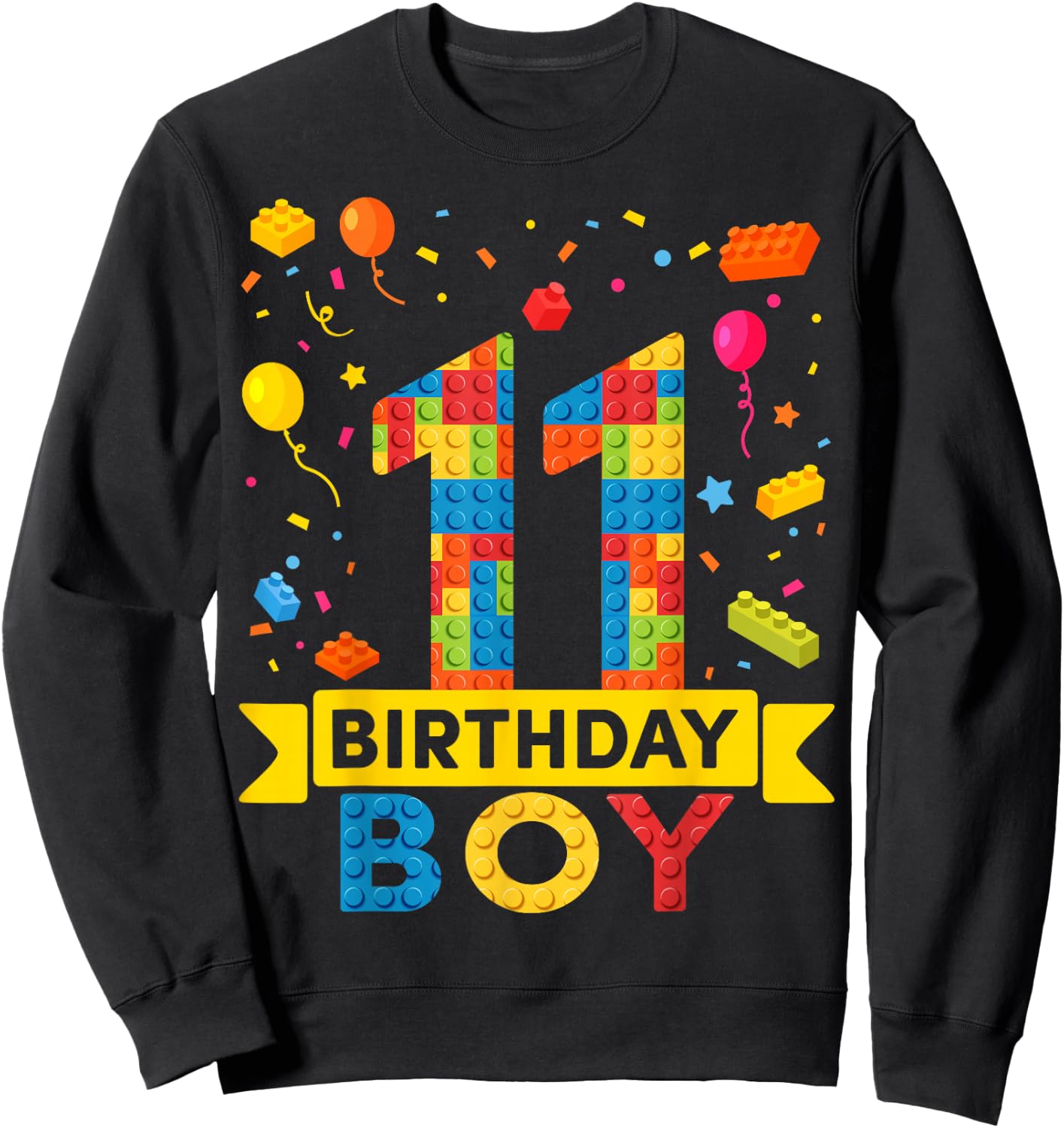 11 Year Old Building Blocks 11th Birthday Boy Sweatshirt - Sweatshirt | Black