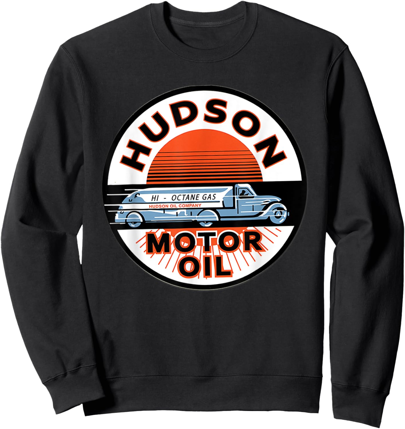 Retro Vintage Gas Station Hudson Motor Oil Car Bikes Garage Sweatshirt - Sweatshirt | Black