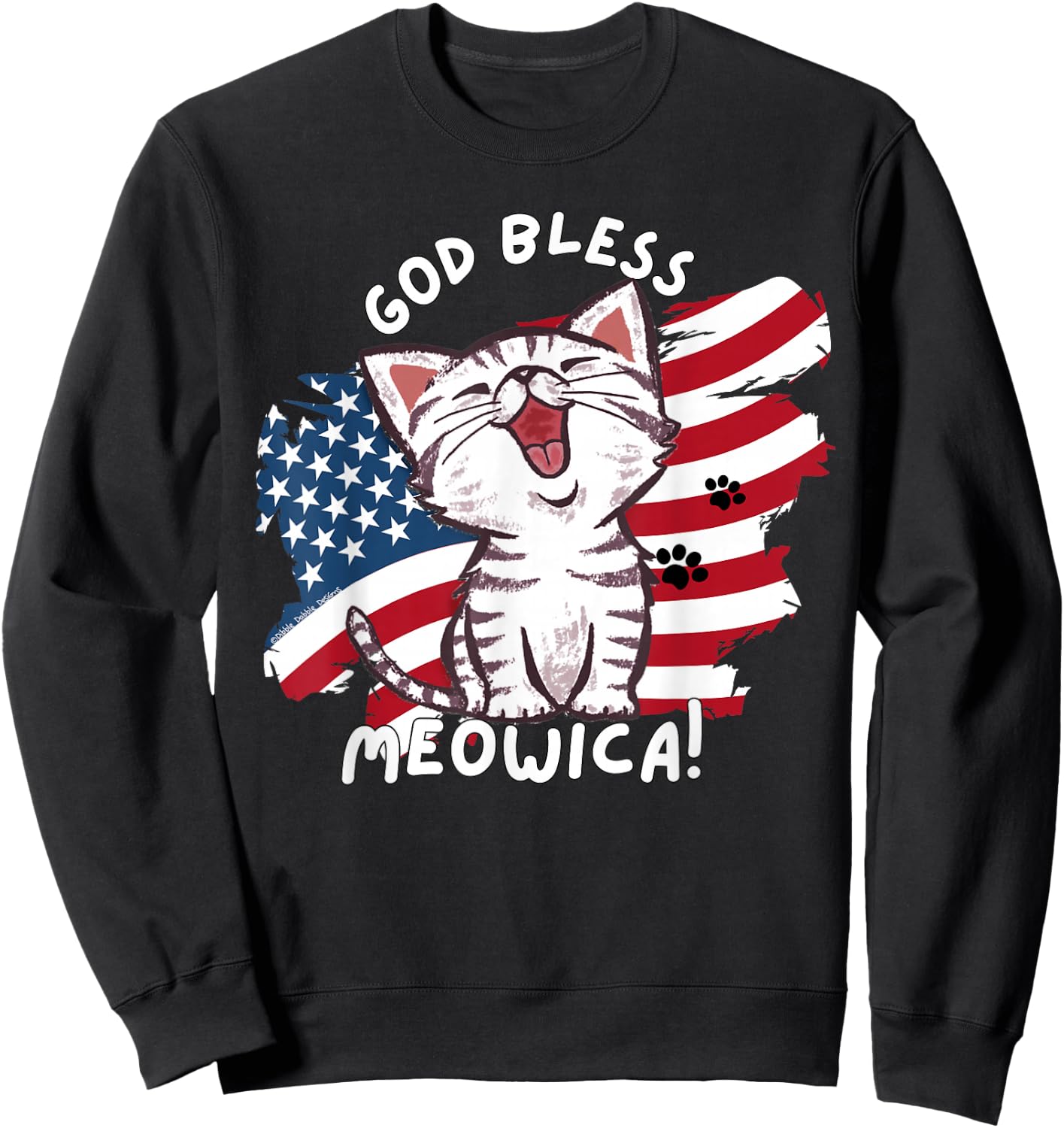 Funny Cat Lovers God Bless Meowica Patriotic 4th of July Sweatshirt - Sweatshirt | Black