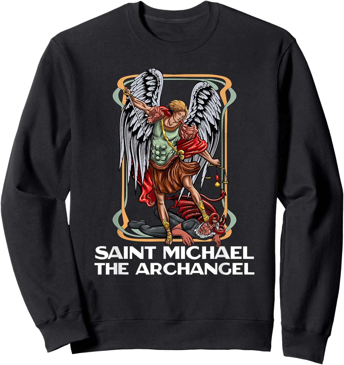 Modern Day Catholic Designs Saint Michael The Archangel Catholic - Black, X-Small, -Adults, Short Sleeve, , Regular Fit, Cotton 50% Polyester 50% Sweatshirt - Sweatshirt | Black