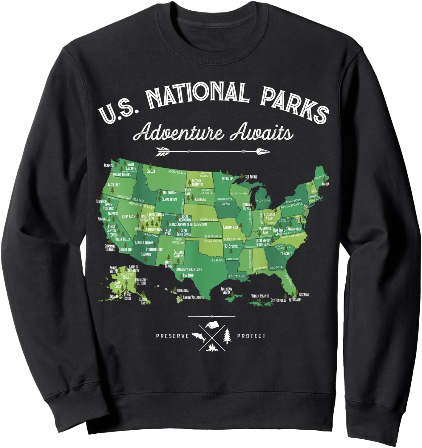 63 National Parks Map US Park Retro Vintage Camping Hiking Sweatshirt - Sweatshirt | Black