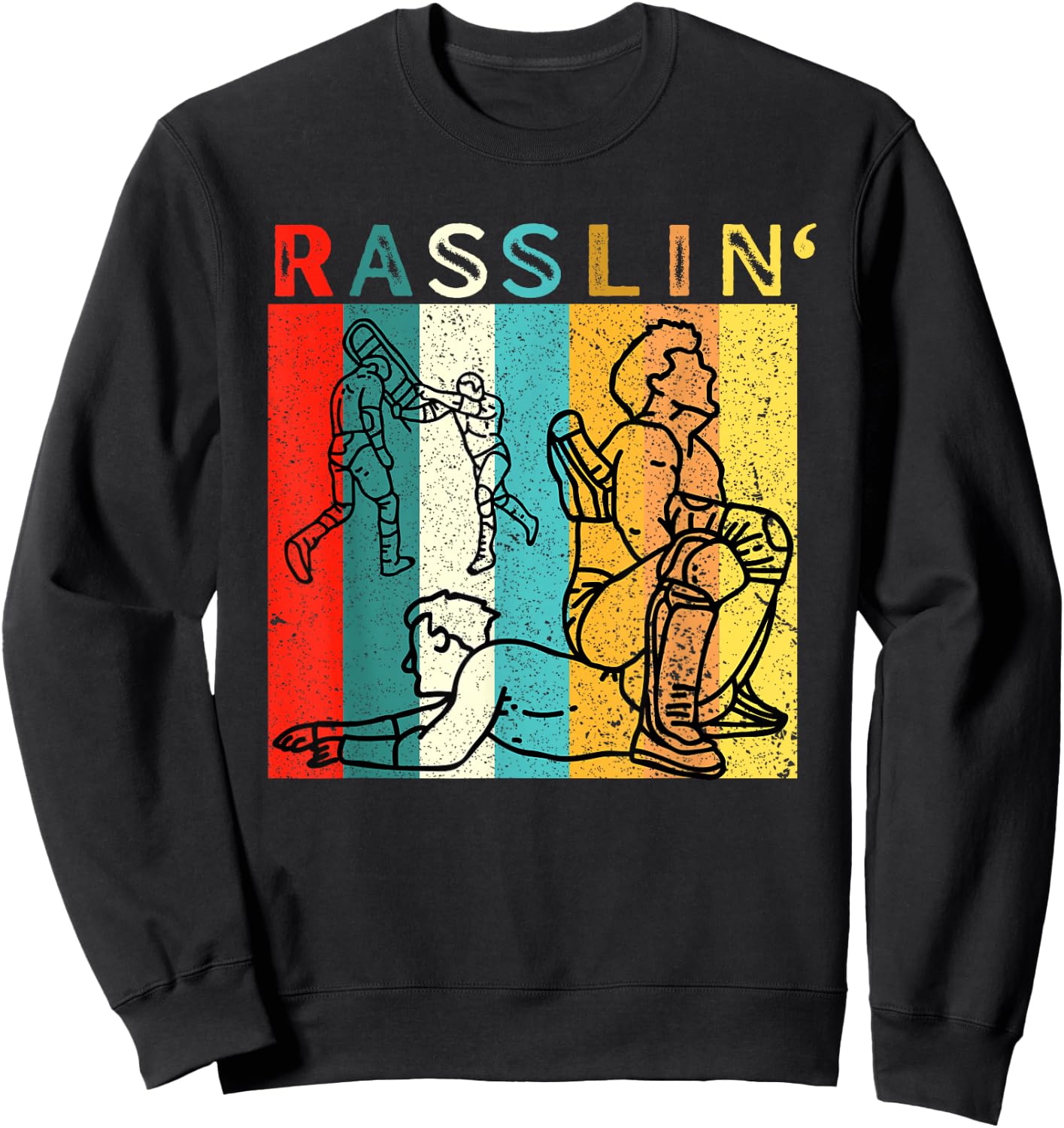 Retro Vintage Rasslin' Pro Wrestling Fan Sweatshirt - Sweatshirt | Black