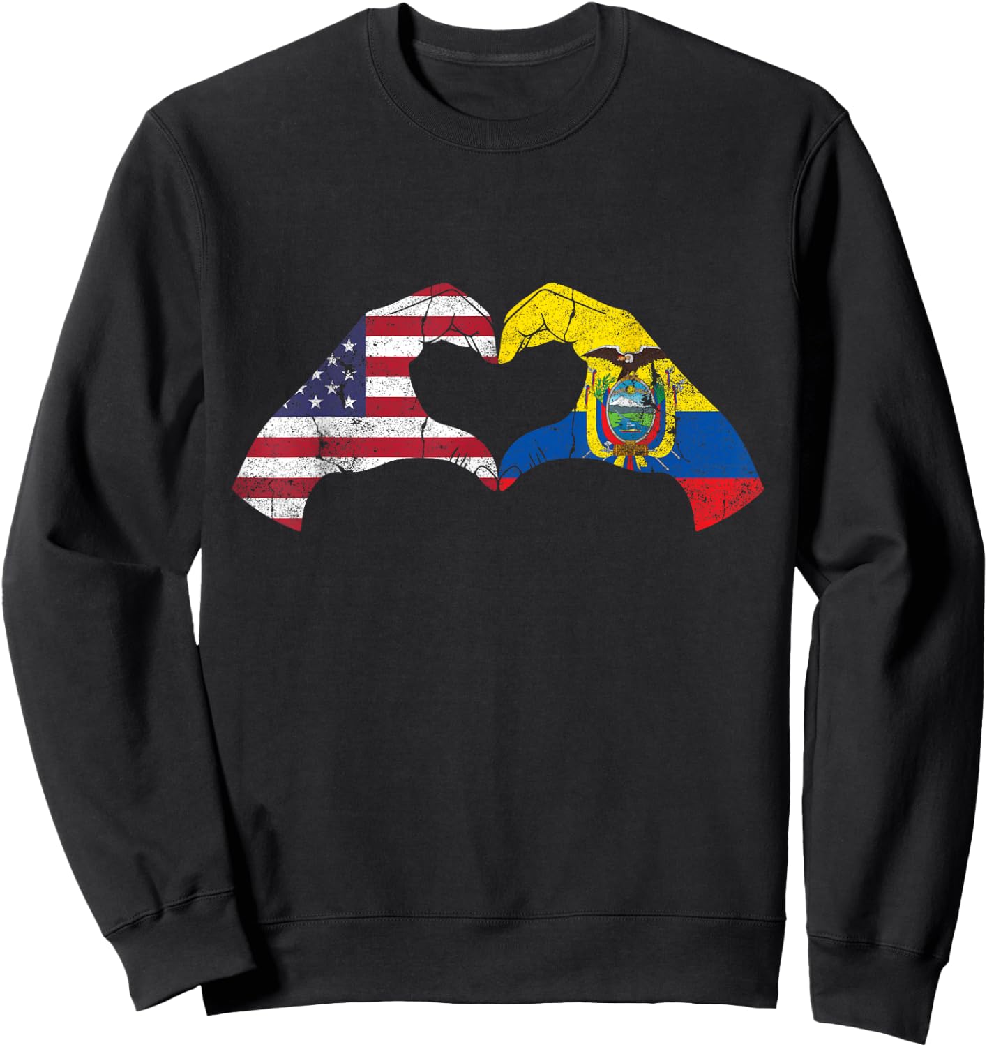 USA Ecuador Hand Flag Heart Ecuadorian Americans Love Sweatshirt - Sweatshirt | Black