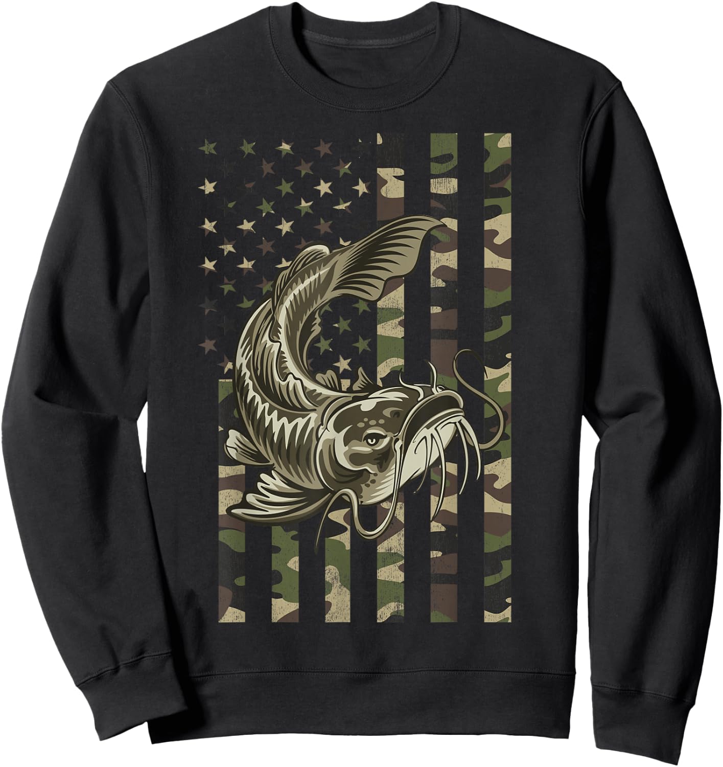 Catfishing, Camo American Flag with Catfish Sweatshirt - Sweatshirt | Black