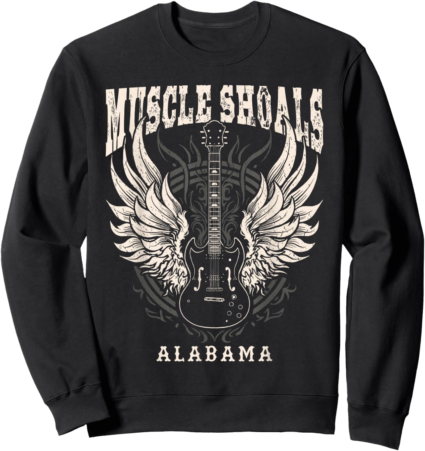 Muscle Shoals Alabama Vintage Guitar Wings Sweatshirt - Sweatshirt | Black
