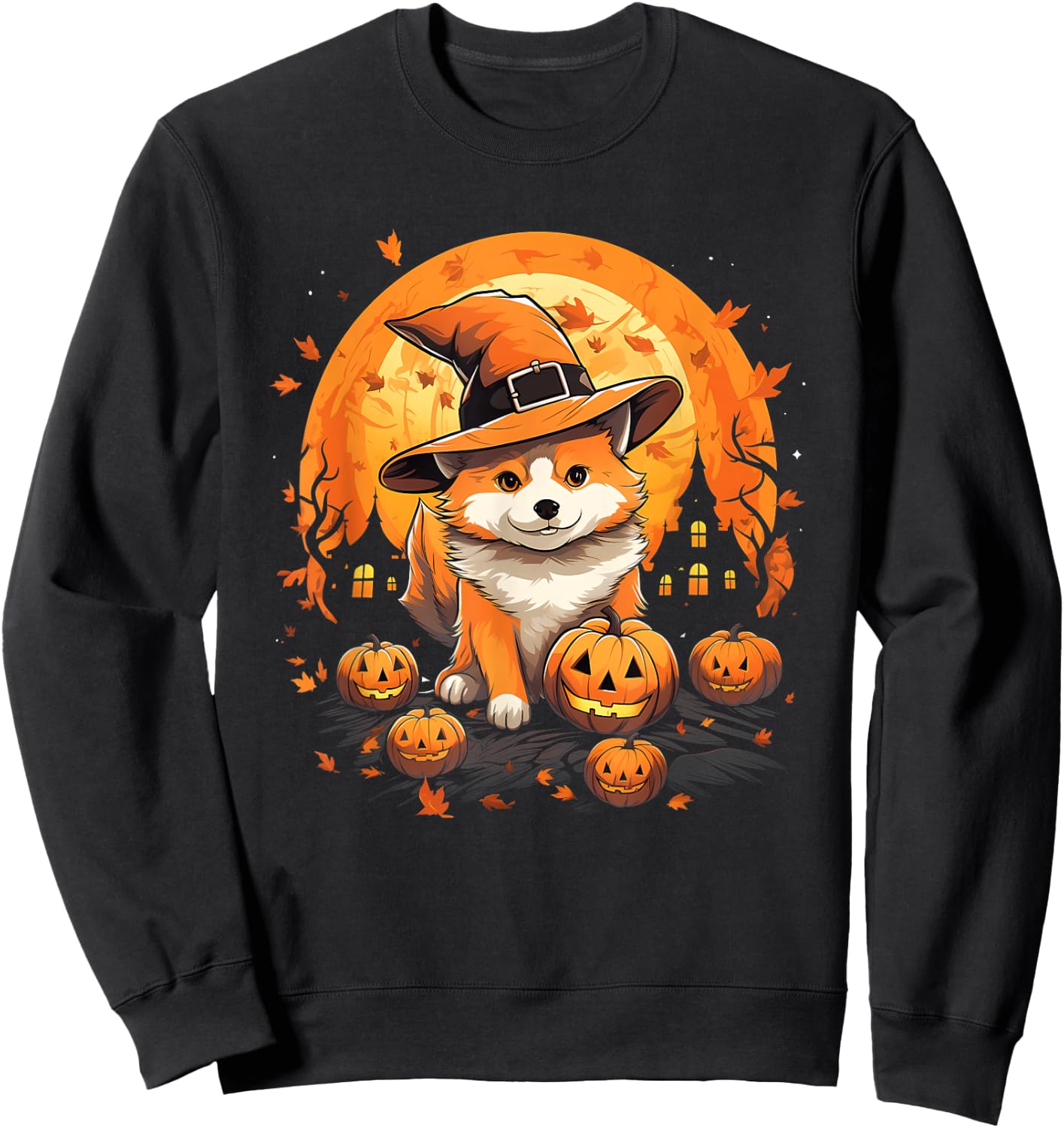 Spooky Jindo Dog Witch Halloween Sweatshirt - Sweatshirt | Black