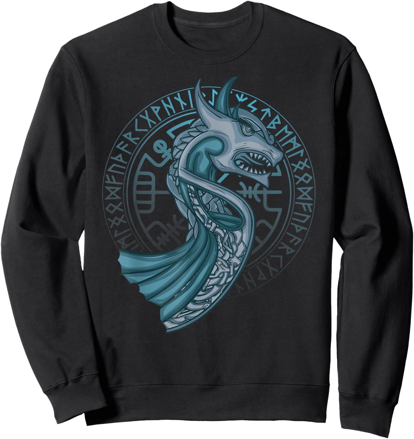 Dragon Boat Runes Circle Norse Compass Viking Fan Sweatshirt - Sweatshirt | Black