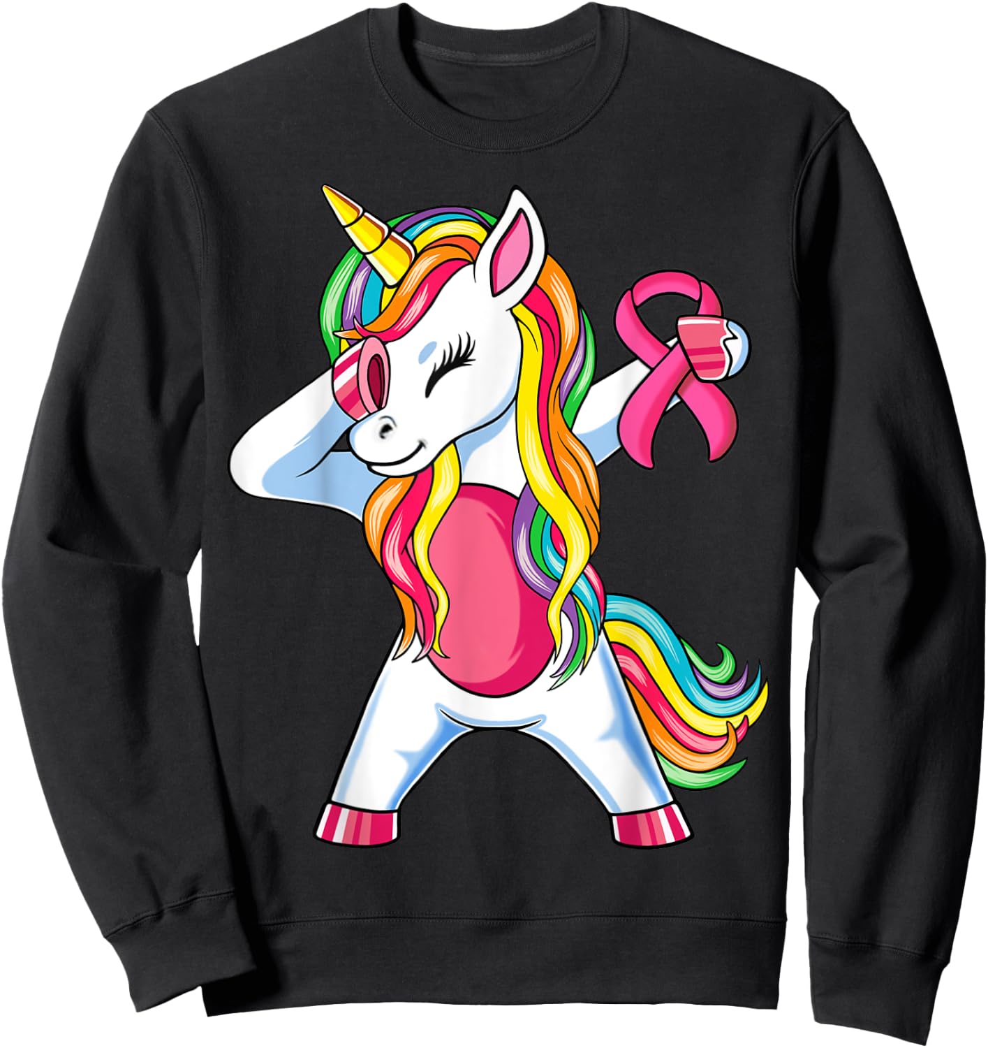 Pink Ribbon Unicorn Breast Cancer Awareness for Girls Kids Sweatshirt - Sweatshirt | Black