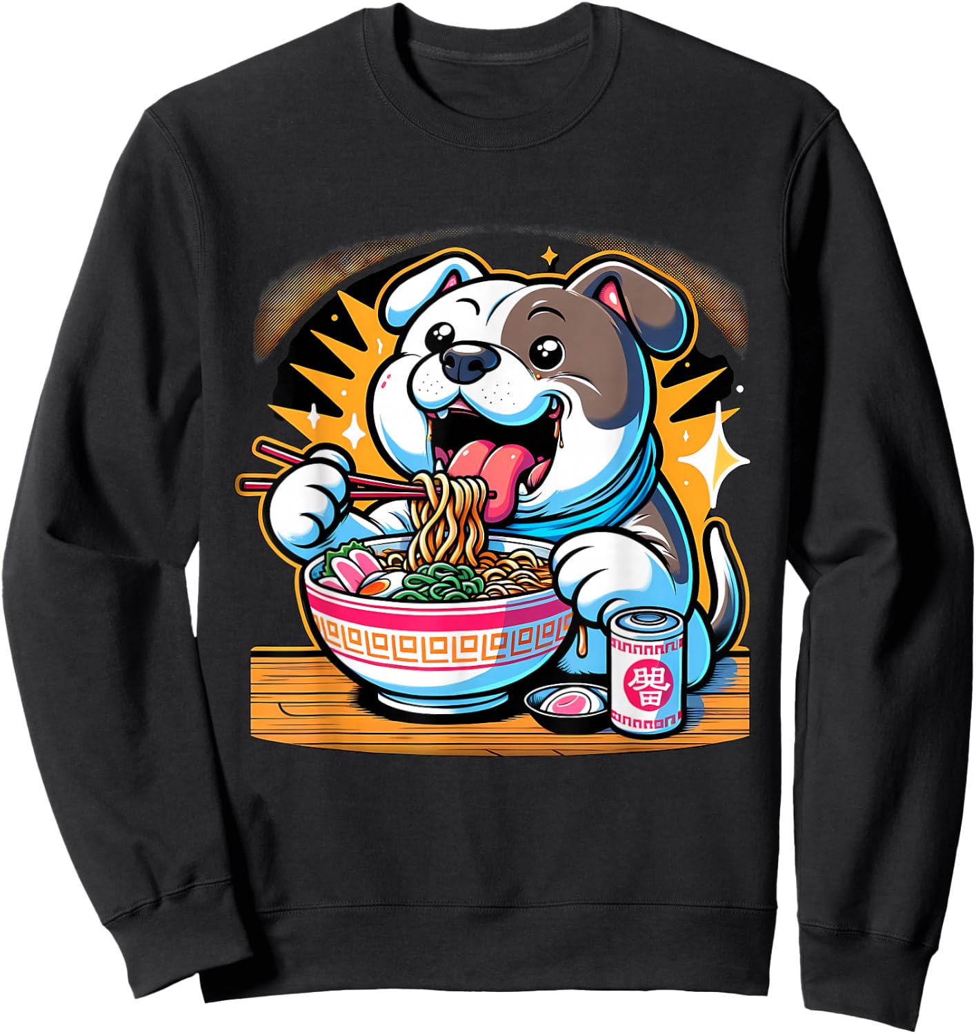 Kawaii Anime Pit Bull Dog Ramen Sweatshirt - Sweatshirt | Black