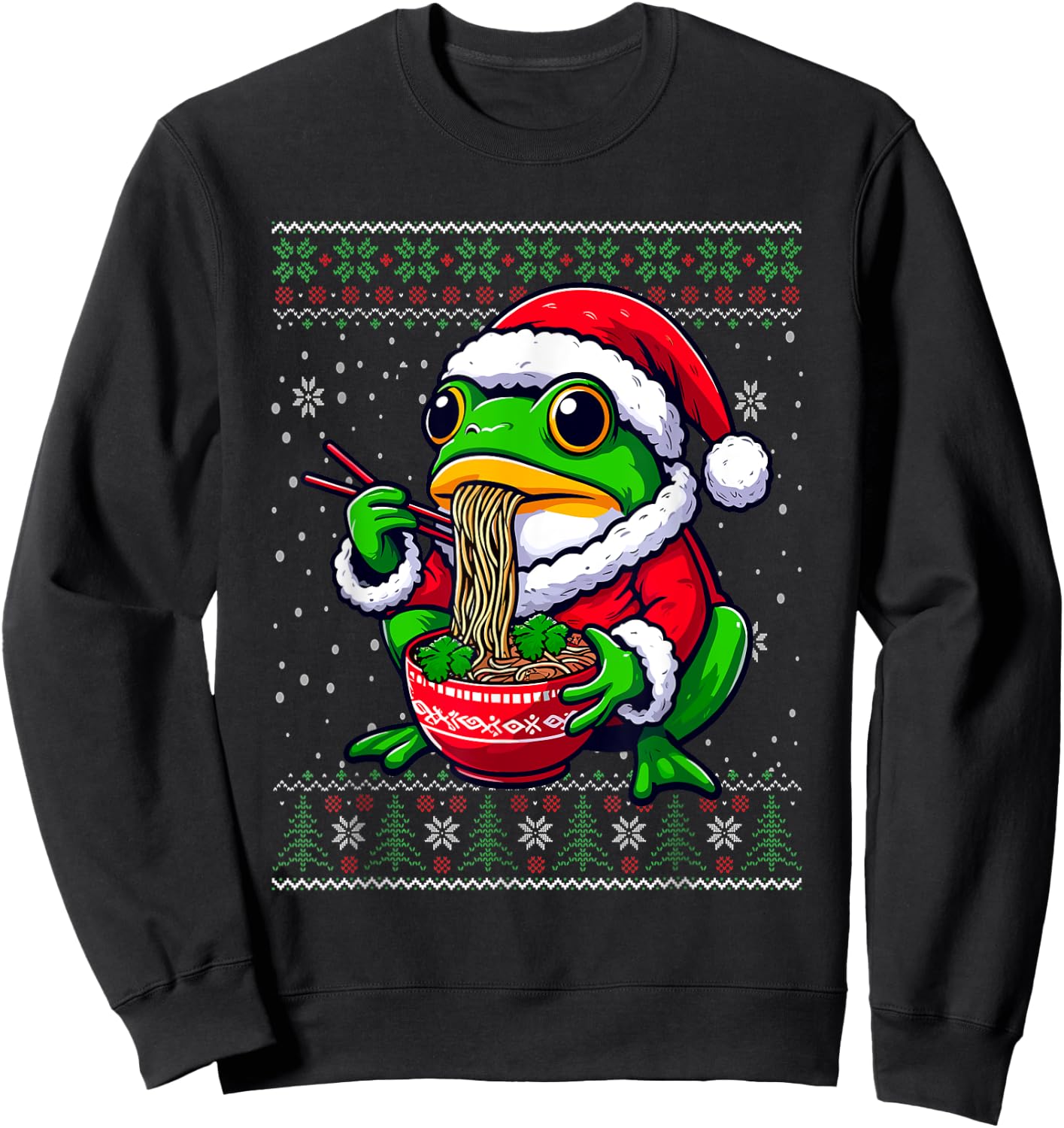 Christmas Frog Eating Ramen Ugly Christmas Sweater Sweatshirt - Sweatshirt | Black