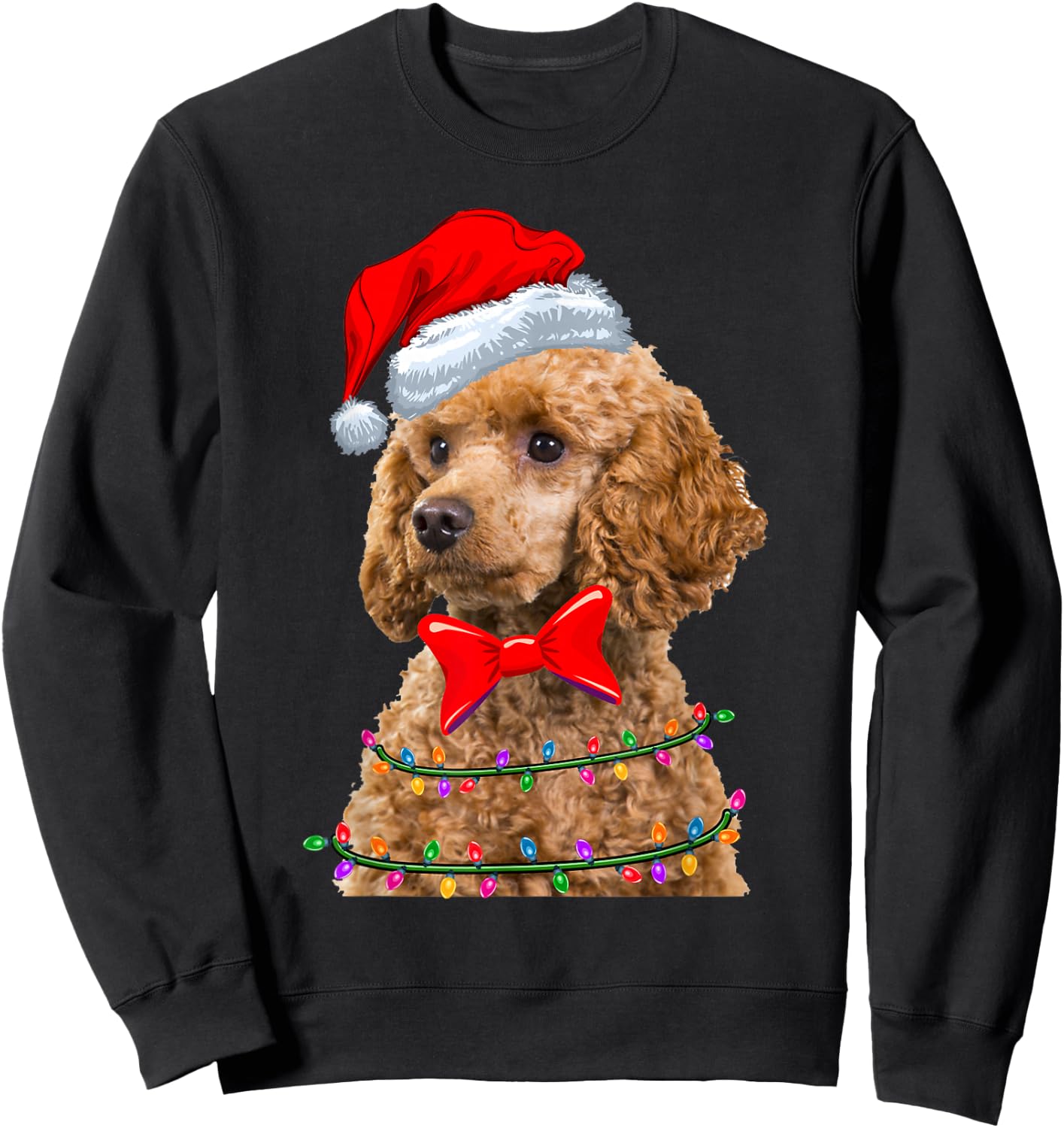 Christmas Lights Poodle Wearing Xmas Hat - Cute Dog Lover Sweatshirt - Sweatshirt | Black