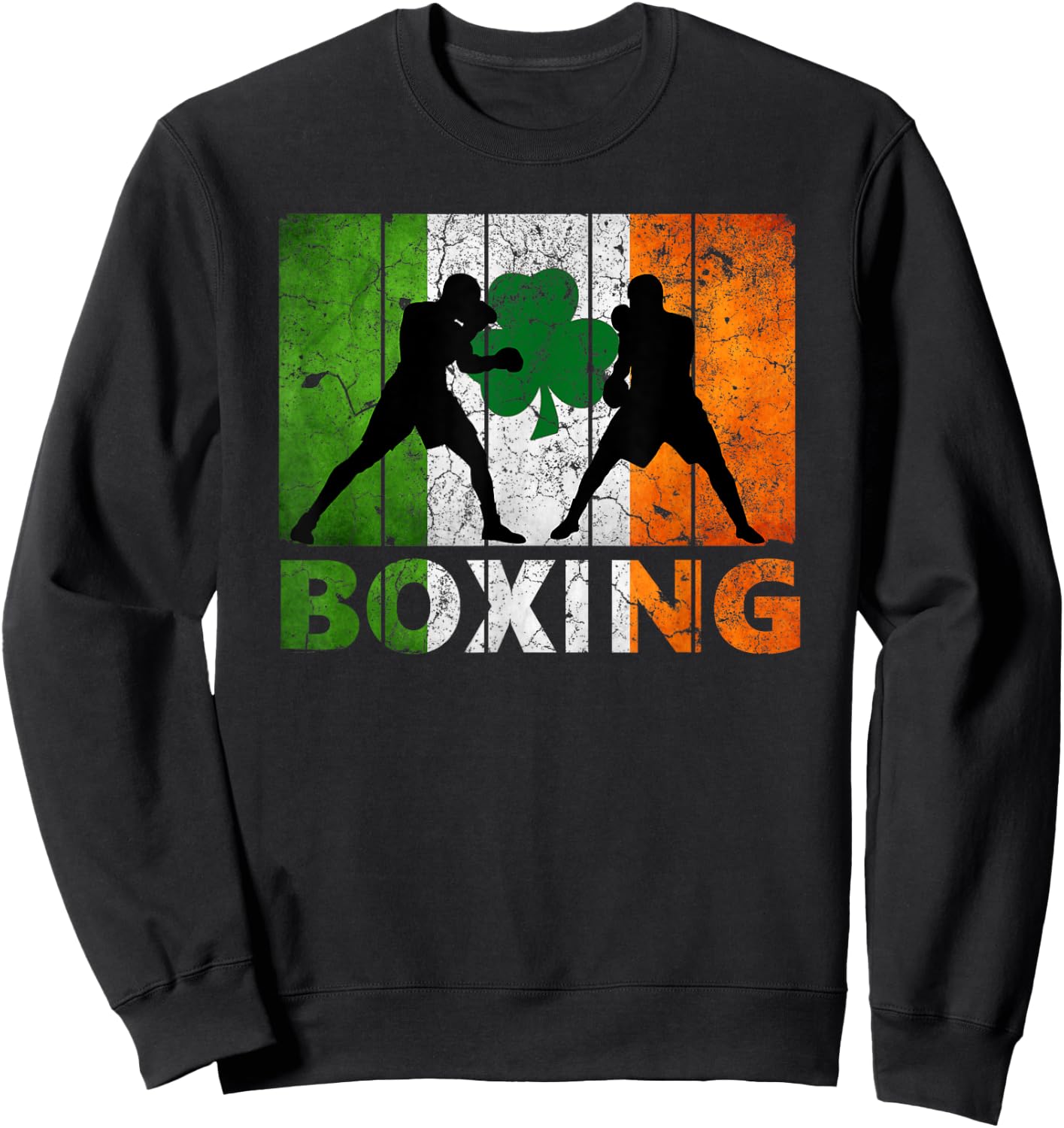 Vintage Irish boxing Ireland Flag Shamrock St Patrick's Day Sweatshirt - Sweatshirt | Black
