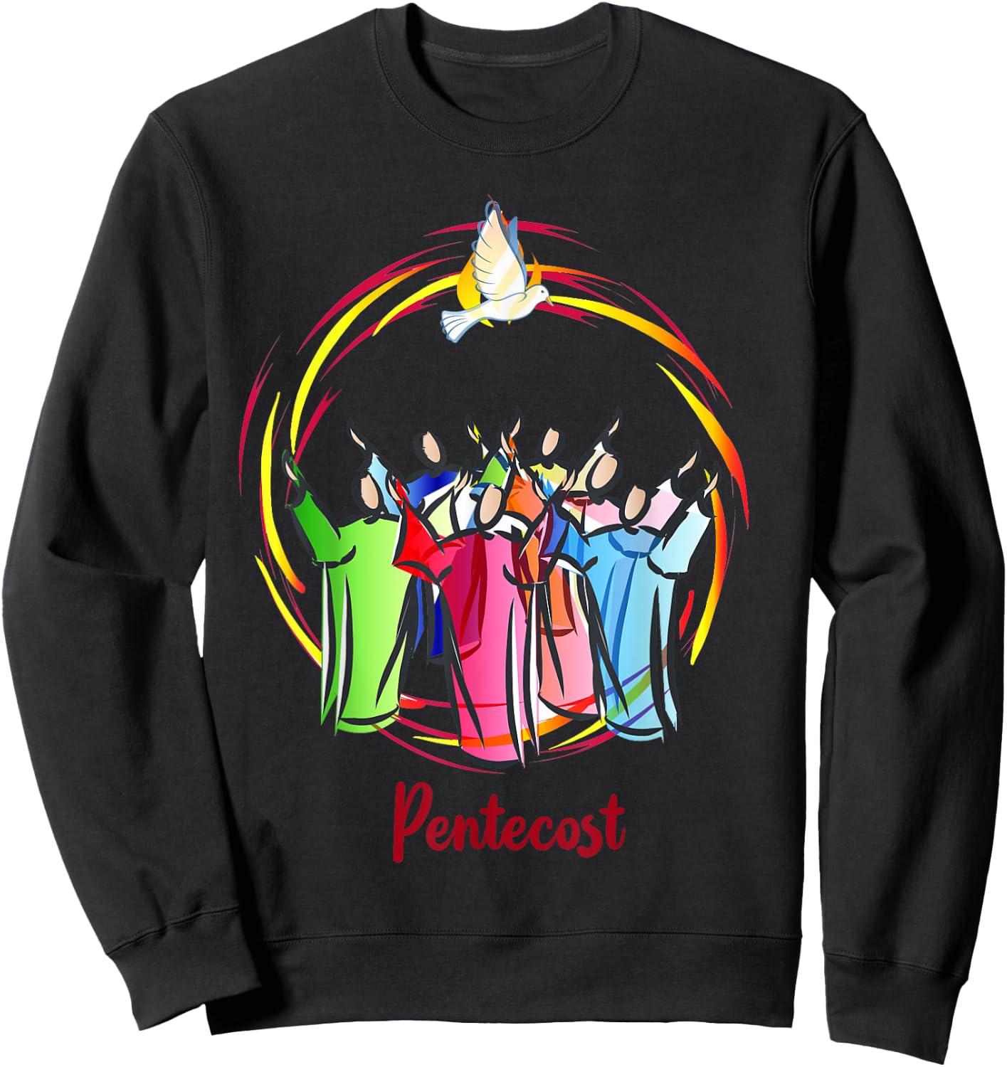 Pentecost Doves Tongues Fire Flame Holy Spirit Catholic Sweatshirt - Sweatshirt | Black