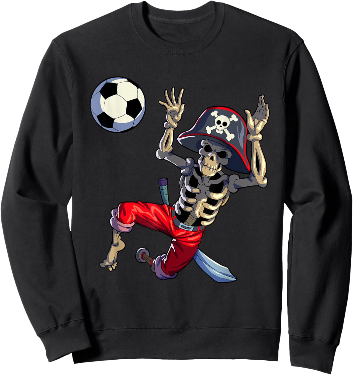 Soccer Skeleton Halloween Soccer Goalkeeper Pirate Halloween Sweatshirt - Sweatshirt | Black