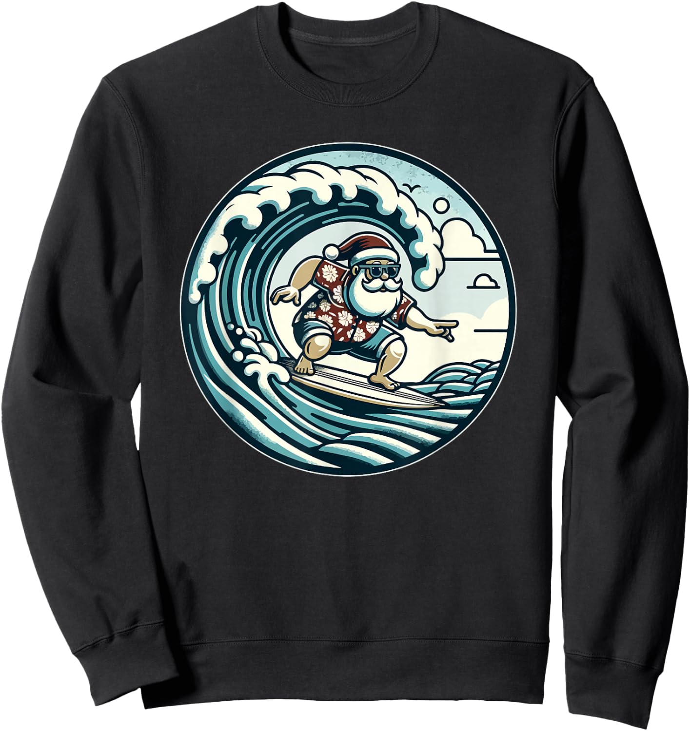 Santa Claus Hawaiian Surfing Christmas Aloha Tropical Xmas Sweatshirt - Sweatshirt | Black