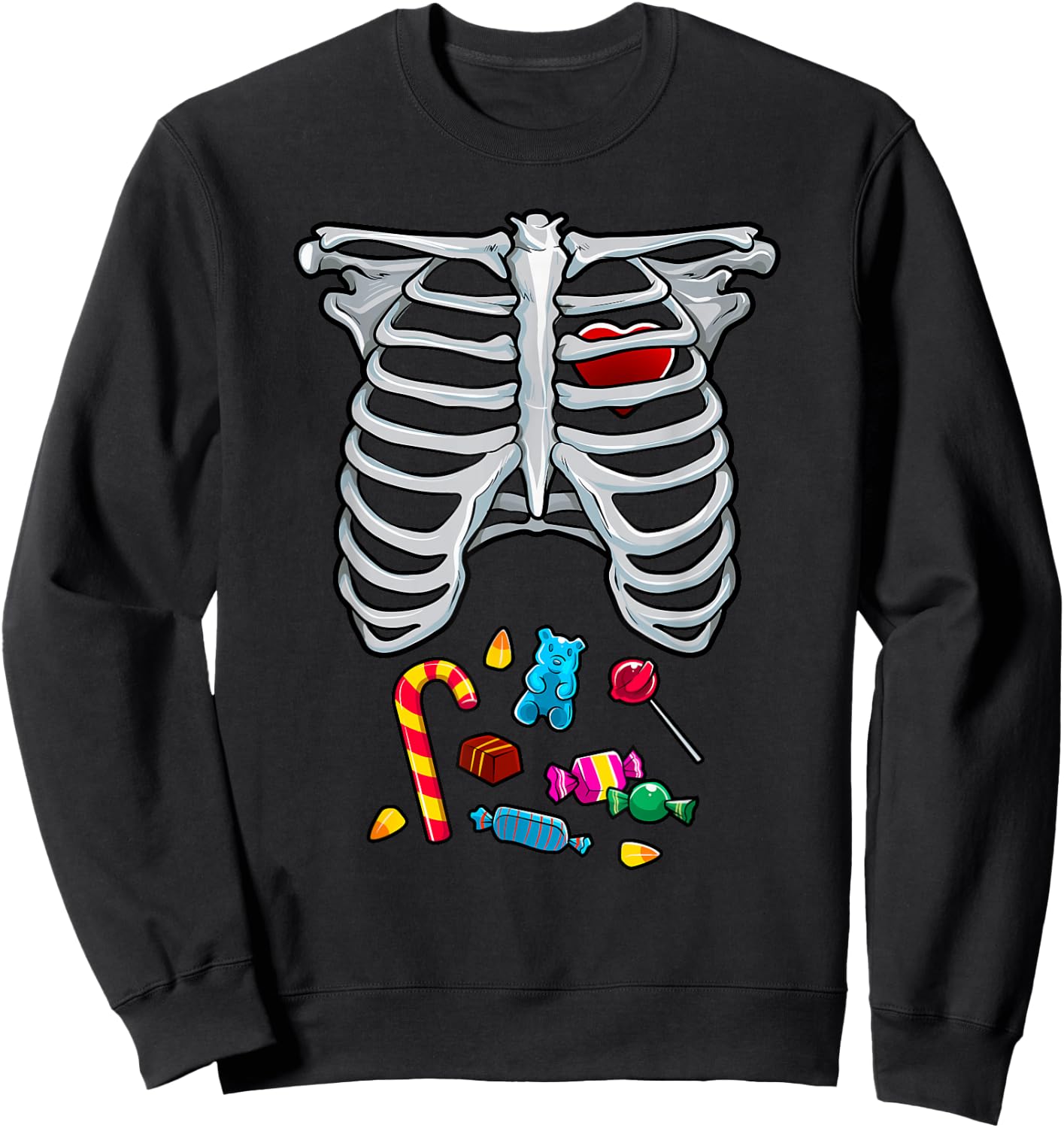 Halloween Costume XRay Skeleton Rib Heart Candy Adult Kids Sweatshirt - Sweatshirt | Black