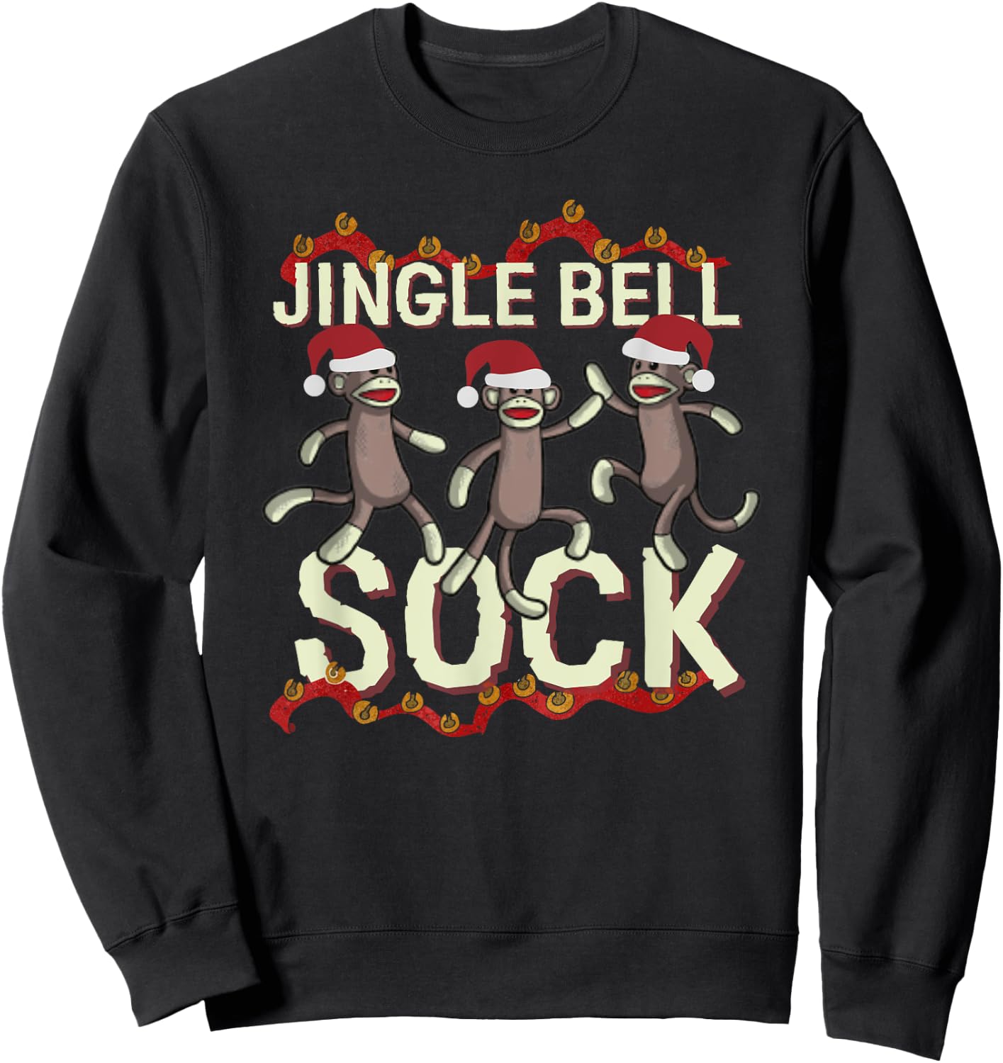 Jingle Bell Sock Funny Sock Monkey Christmas Sweatshirt - Sweatshirt | Black