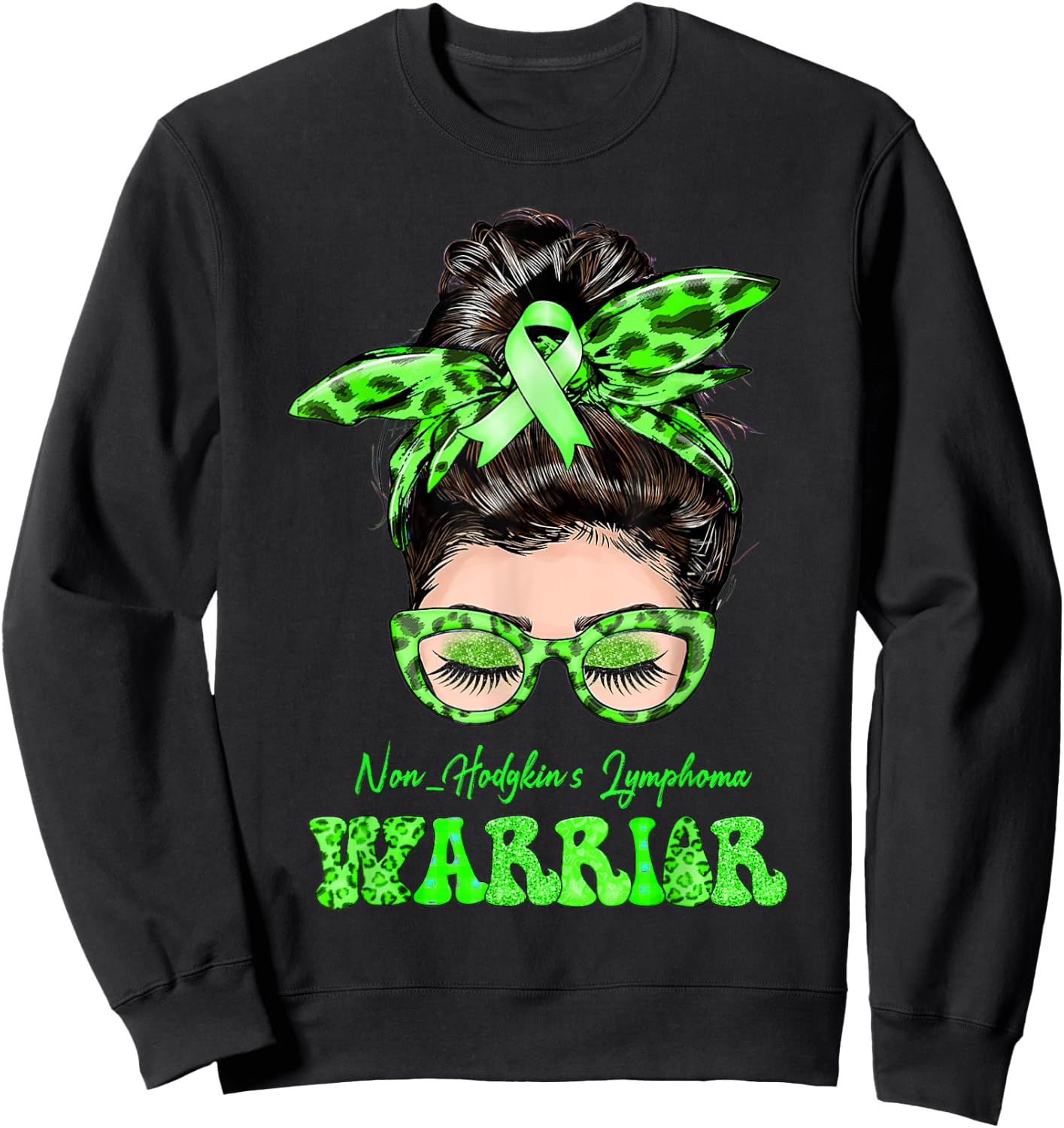 Non-Hodgkin's Lymphoma Warrior Messy Bun Sweatshirt - Sweatshirt | Black