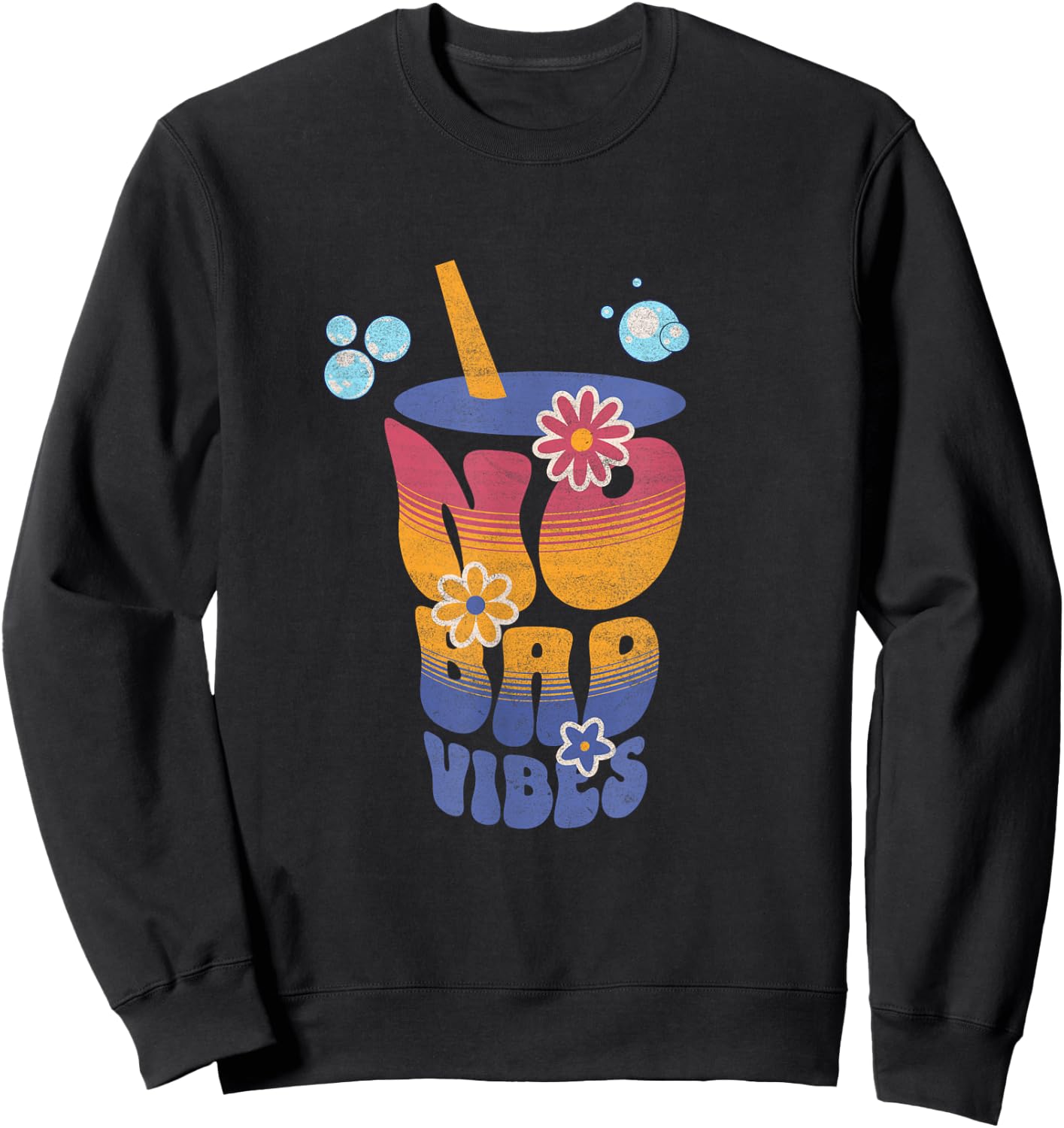 No Bad Vibes Summer Retro Sunset Think Positive Wellbeing Women Sweatshirt - Sweatshirt | Black