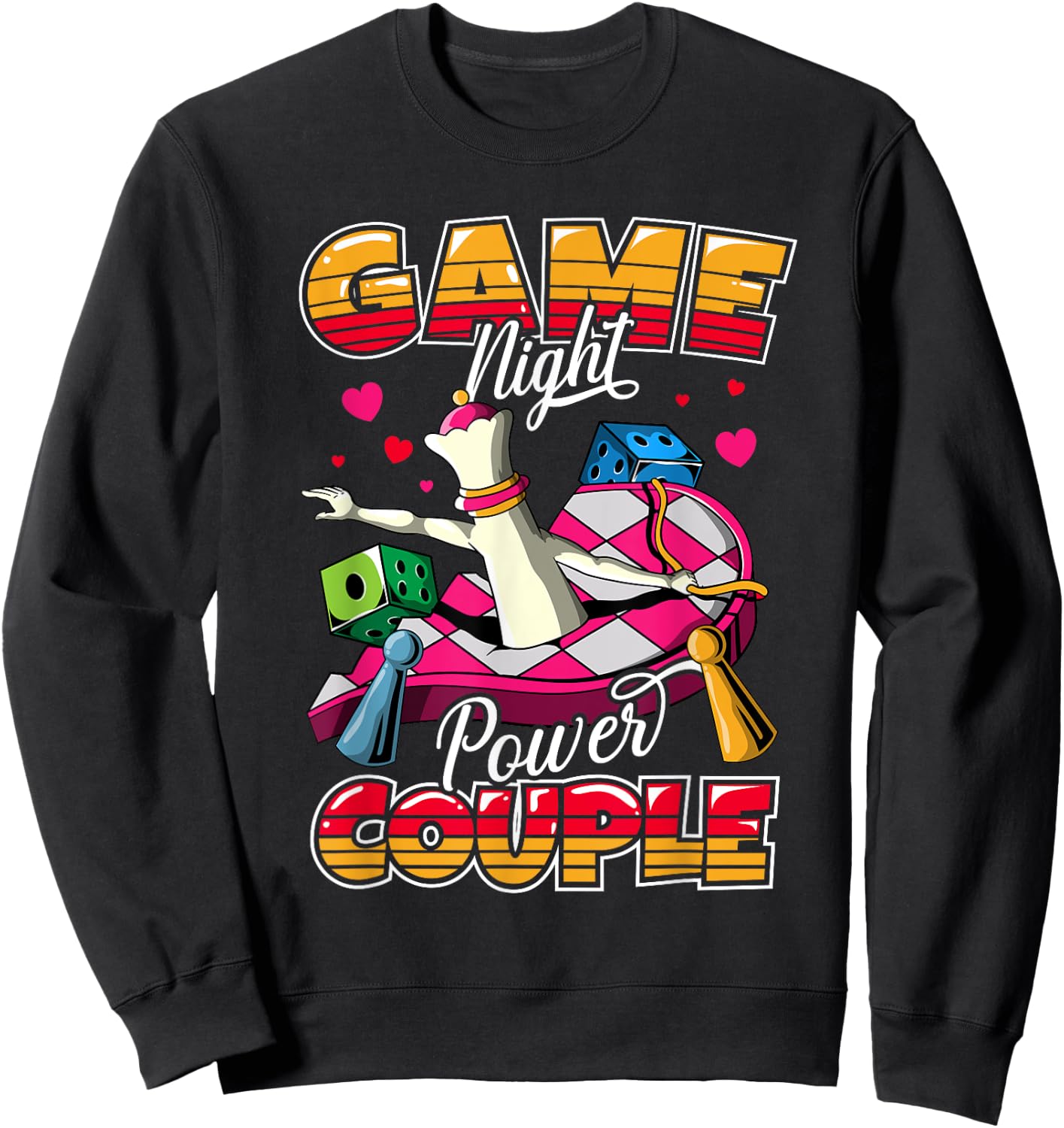 Couples Game Night Matching Outfit | Game Night Power Couple Sweatshirt - Sweatshirt | Black