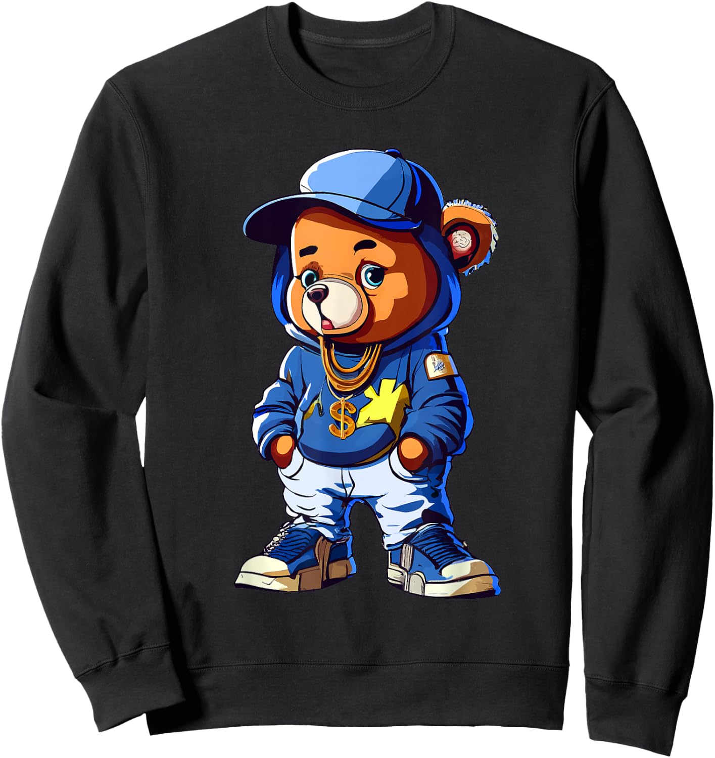 Cute Hip Hop Teddy Bear 90 hip hop clothing graffiti Sweatshirt - Sweatshirt | Black