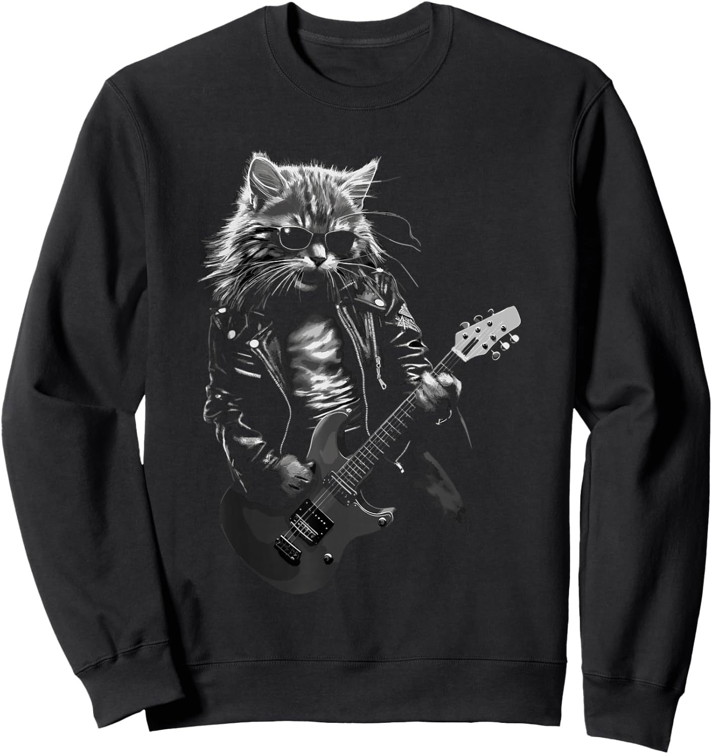 Rock & Roll Music Concert Festival Cat Rock Guitar Sweatshirt - Sweatshirt | Black
