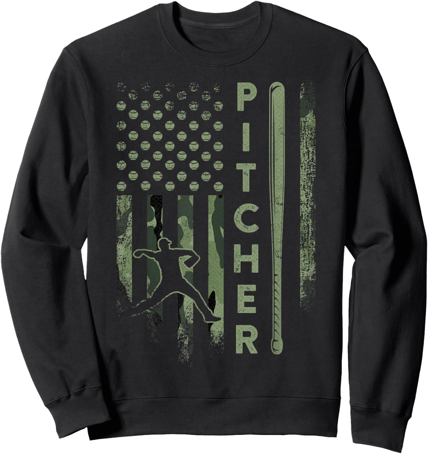 Vintage USA Camouflage Baseball Pitcher - Baseball Player Sweatshirt - Sweatshirt | Black